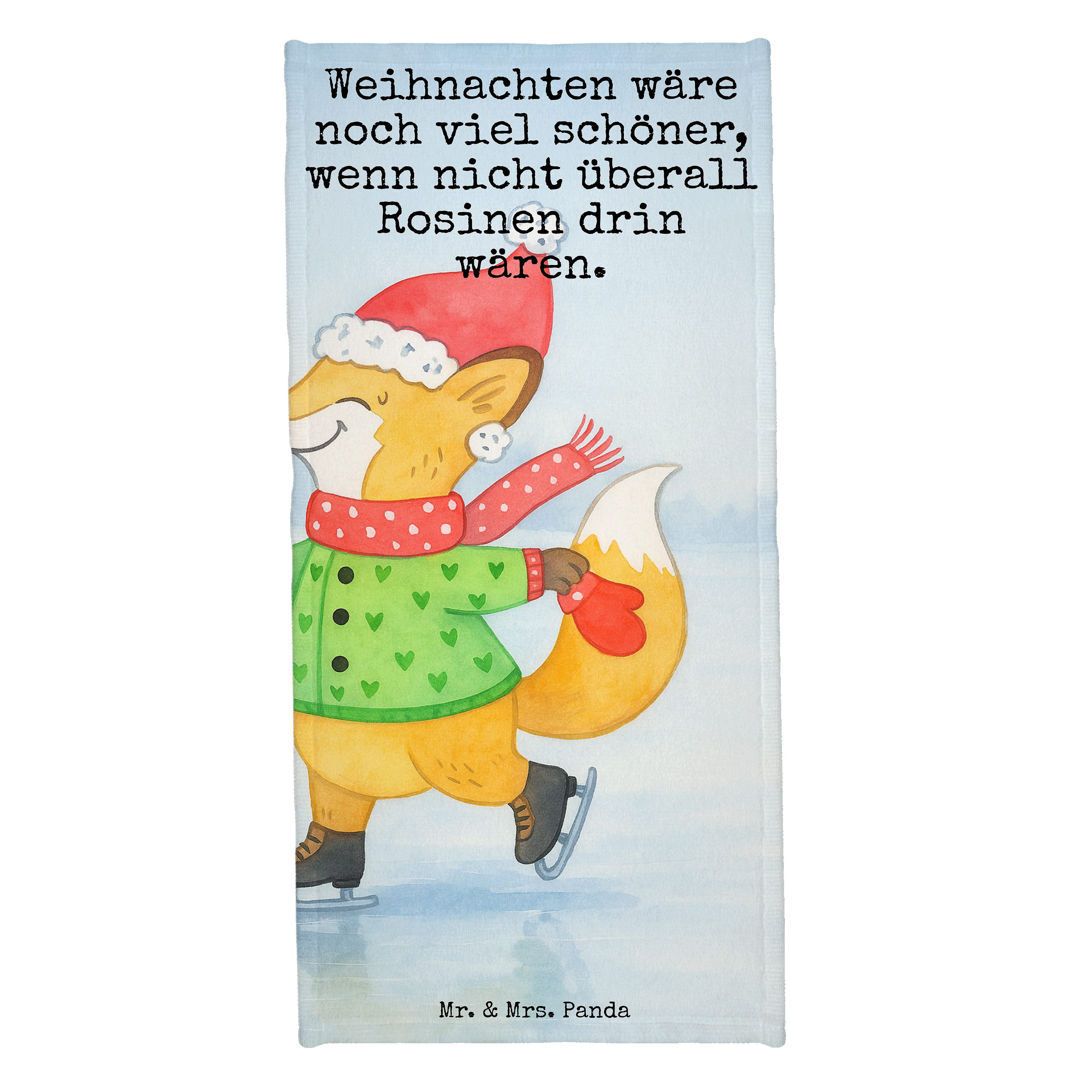 Mr. & Mrs. Panda Handtuch Fuchs Schlittschuhe Design, Badehandtuch, Eisblau, Winter, Weihnacht, Kunstfaser (Packung, 1-St)