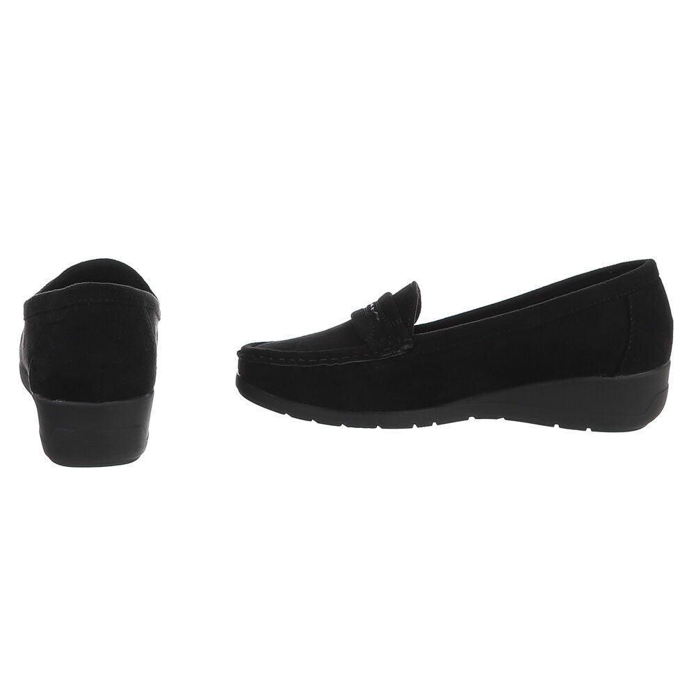 Ital-Design Damen Loafer Slip-On mit Keilsohle in Veloursoptik Slipper (91849446) Keilabsatz/Wedge Mokassins in Schwarz – Bild 5 von 5