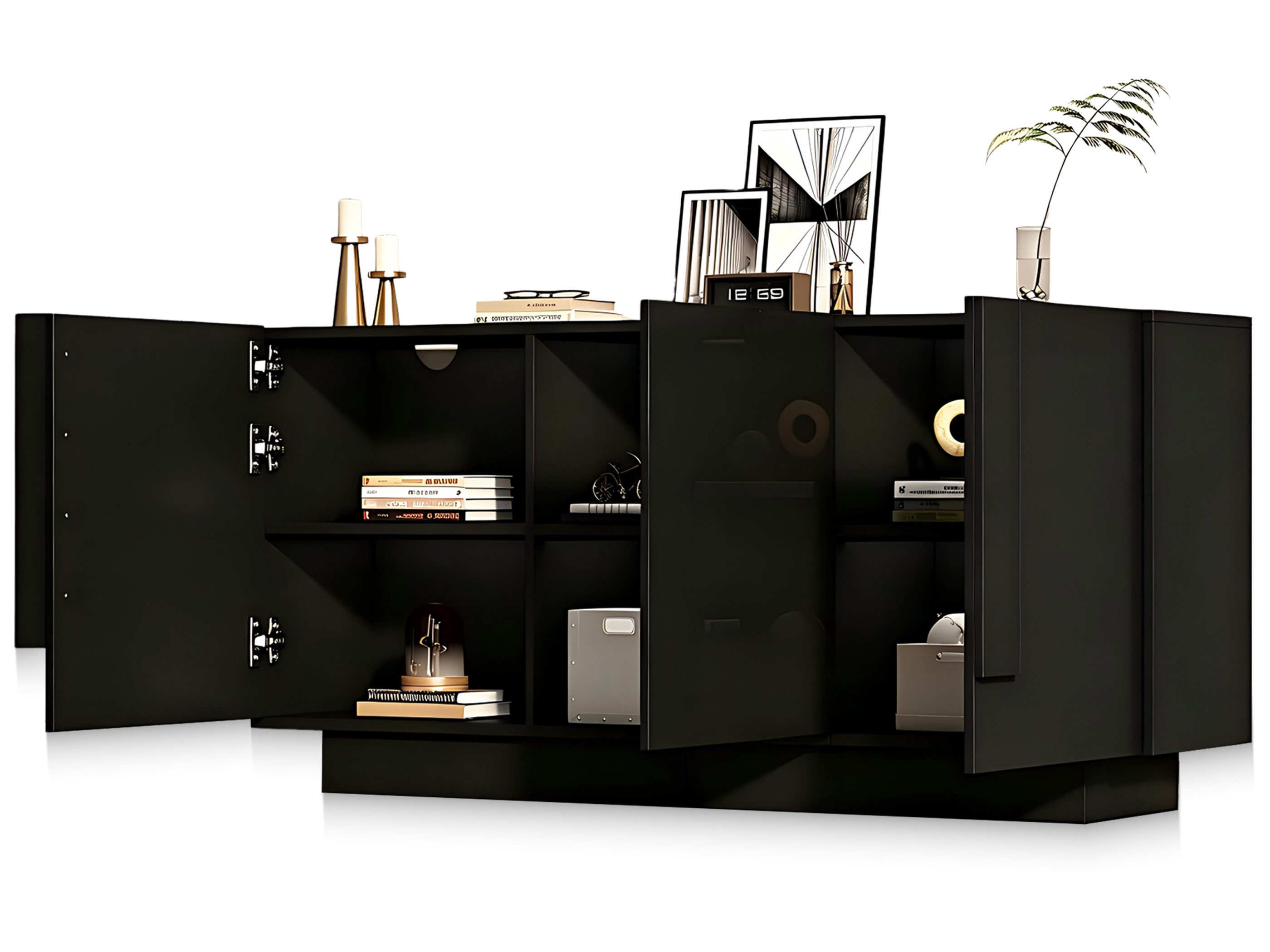 SeedWave Sideboard Moderner Beistellschrank 160cm mit Drei Schranktüren in Hochglanz, Wohnzimmerschrank inkl. Verstellbare Staufächer