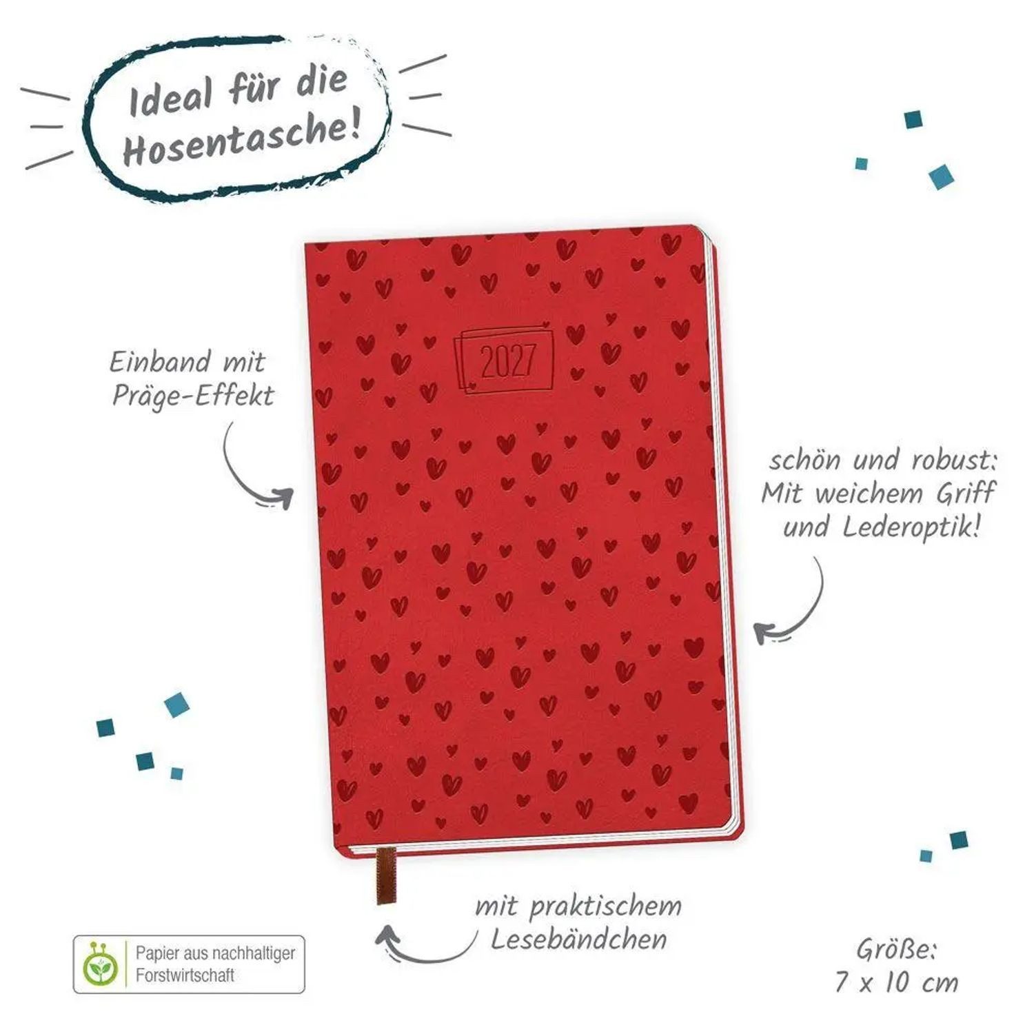 Trötsch Verlag Taschenkalender TRÖTSCH - Taschenkalender A7 Soft Touch Herzchen 2027