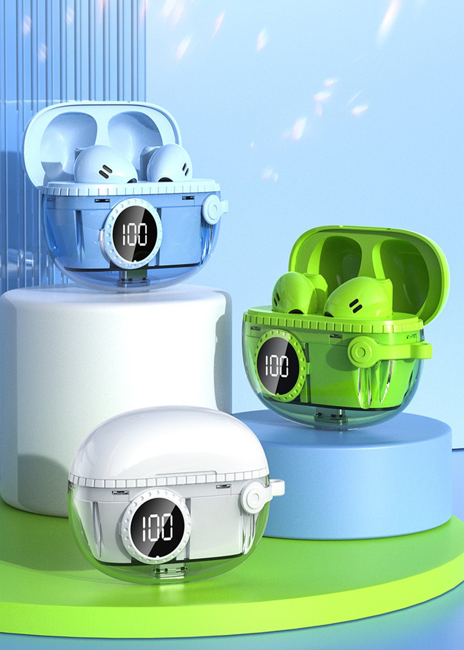 Diida Kopfhörer,In-Ear-Bluetooth-Kopfhörer grün mit Geräuschunterdrückung,Smart Funk-Kopfhörer