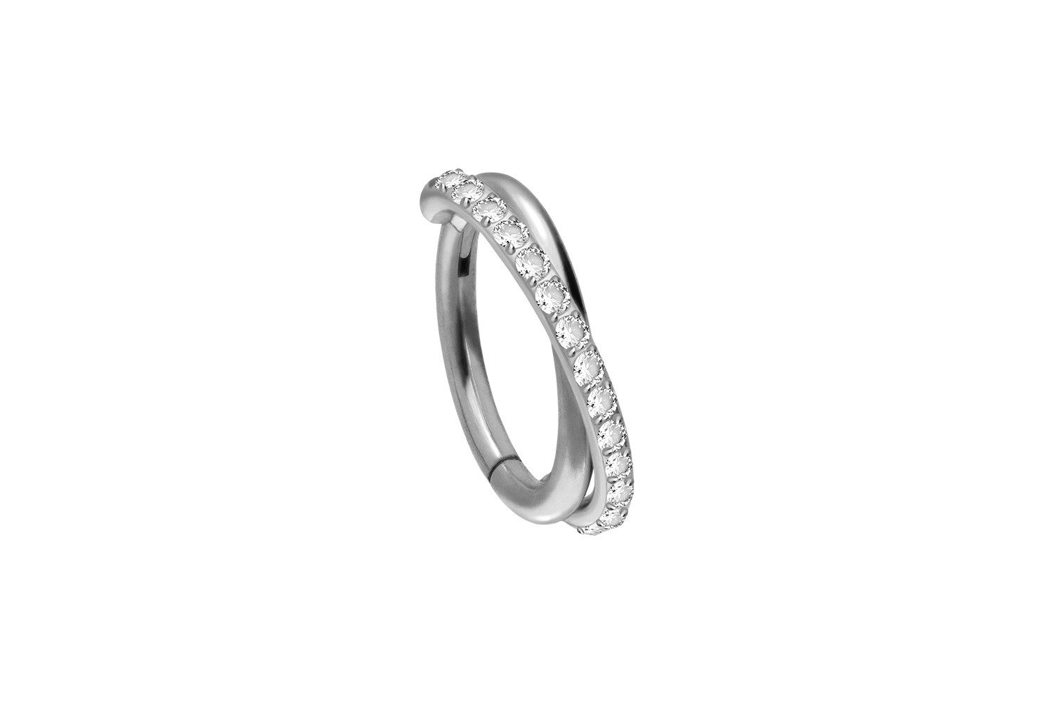 PIERCINGLINE Nasenpiercing Titan Segmentring Clicker 2 RINGE ÜBERKREUZT + EINGEFASSTE KRISTALLE (Clicker, 1-tlg), Ohrpiercing für Conch, Helix, Tragus, Daith, Lobe