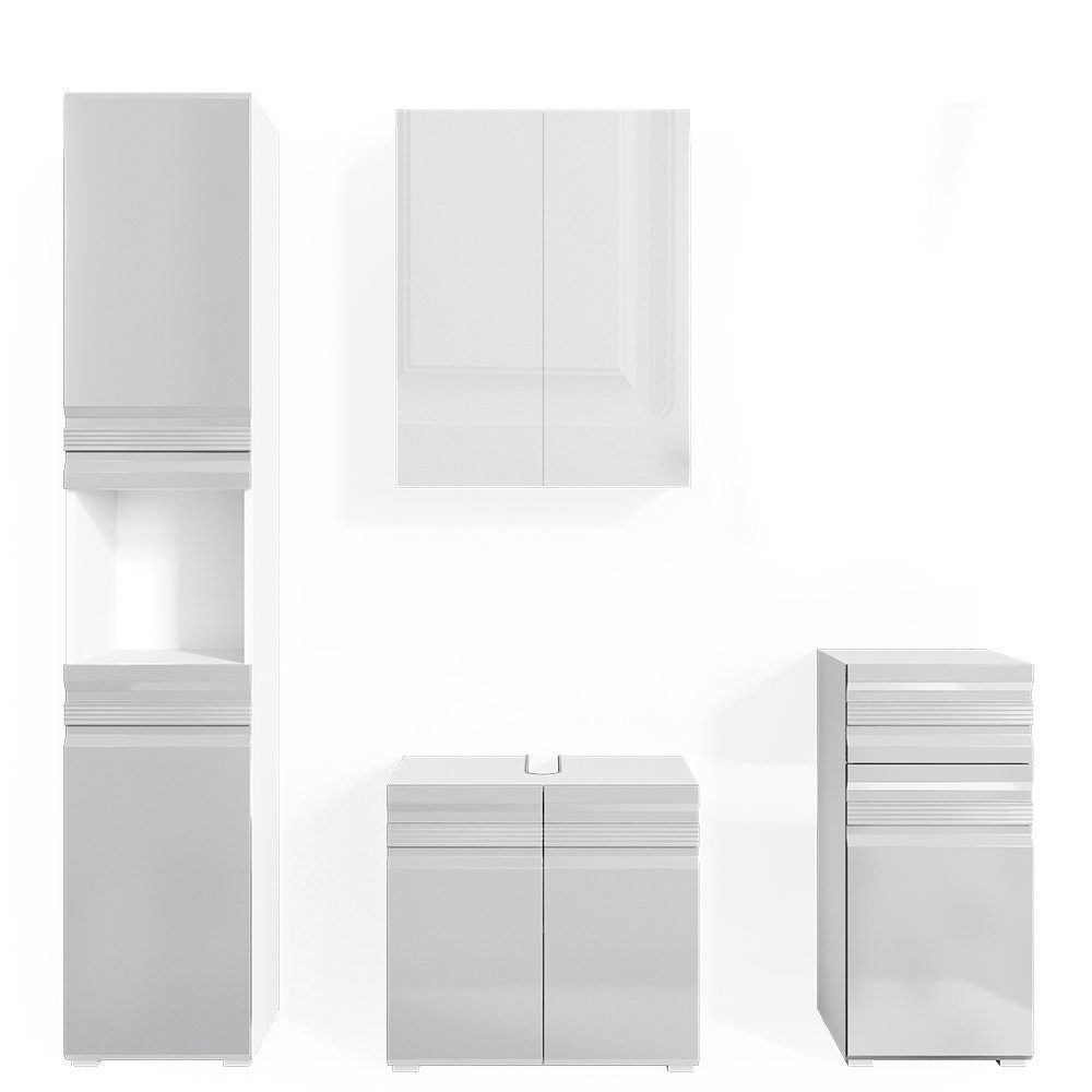 Vicco Badmöbel-Set Fredd, Weiß Hochglanz, 4 Teile, (4er- Set, 4-St., 4er Set), Hochglanz