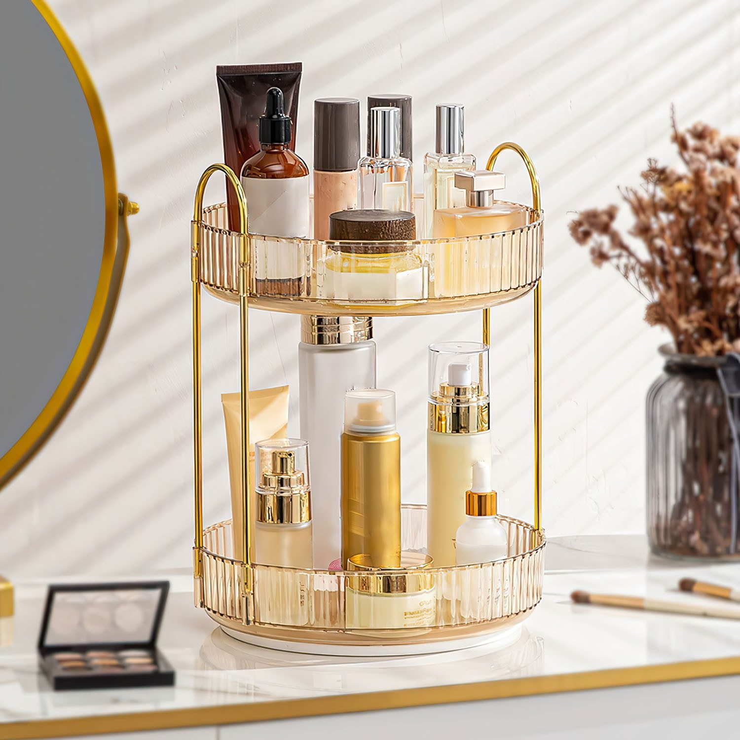 SURFOU Organizer Make Up Organizer 360° Drehbar Schminktisch Kosmetik (Schminktisch Kosmetikaufbewahrung Beauty Hautpflege 2 Schichten)
