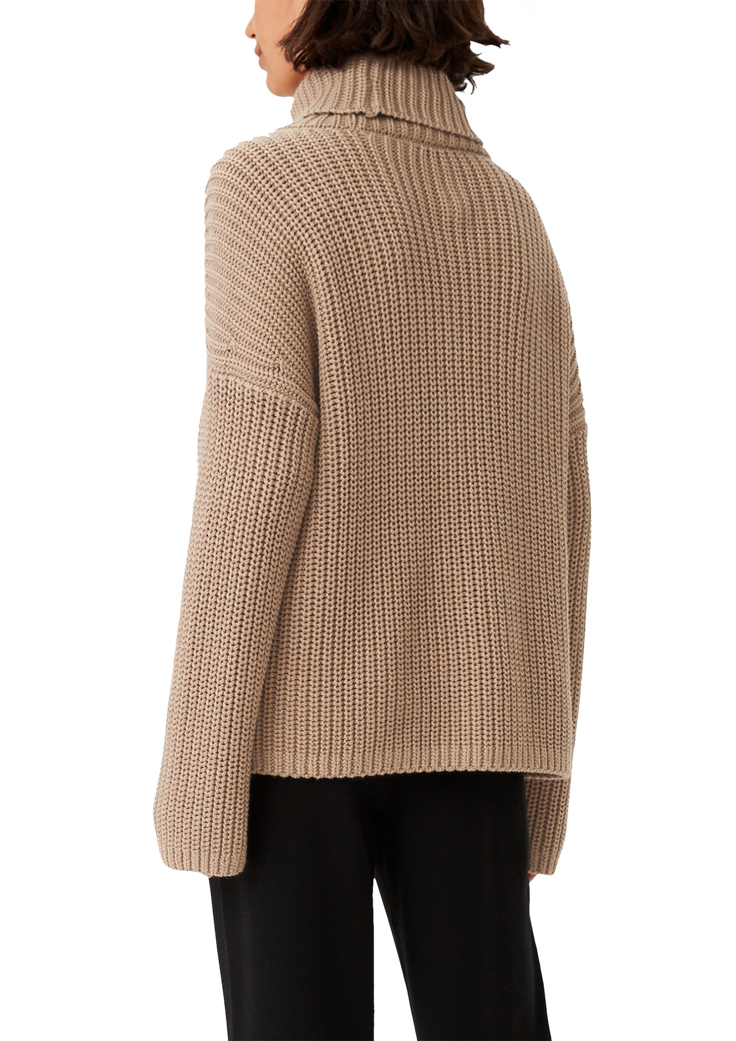 casual Label-Patch Rippstrickpullover mit identity Label-Patch sandstein Langarmshirt comma