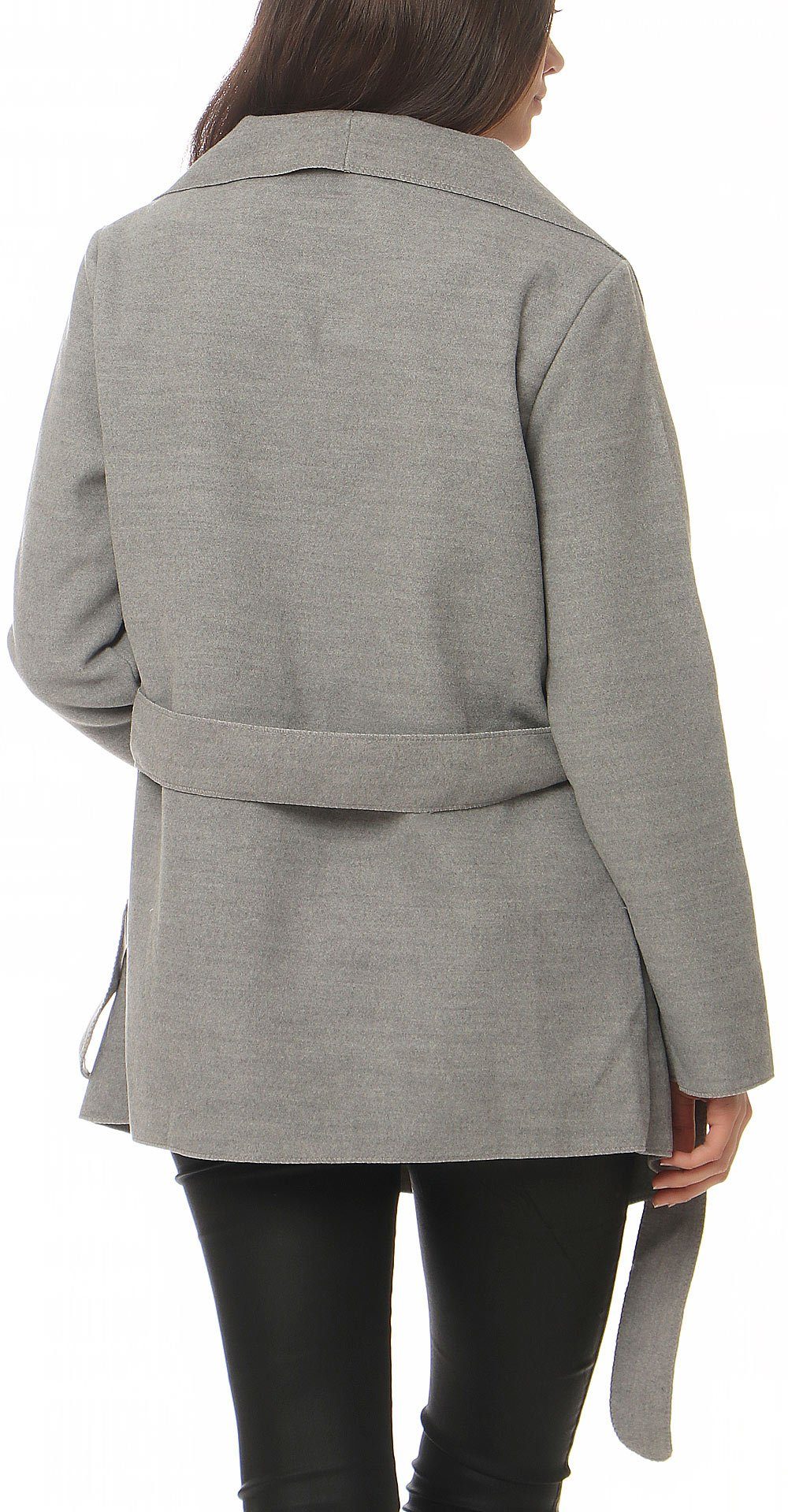 malito more than fashion Kurzmantel malito Damen Mantel kurz mit Wasserfall-Schnitt, Trenchcoat mit Gürte Mantel mit Bindegürtel im Wasserfall-Schnitt Einheitsgröße