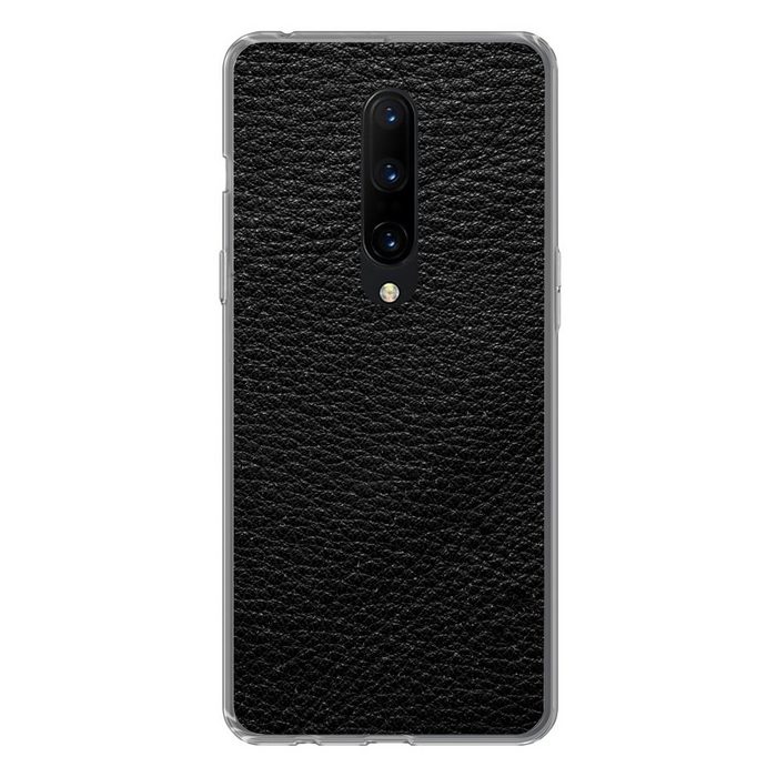 MuchoWow Handyhülle Leder - Lederoptik - Schwarz - Grau Phone Case Handyhülle OnePlus 7 Pro Silikon Schutzhülle