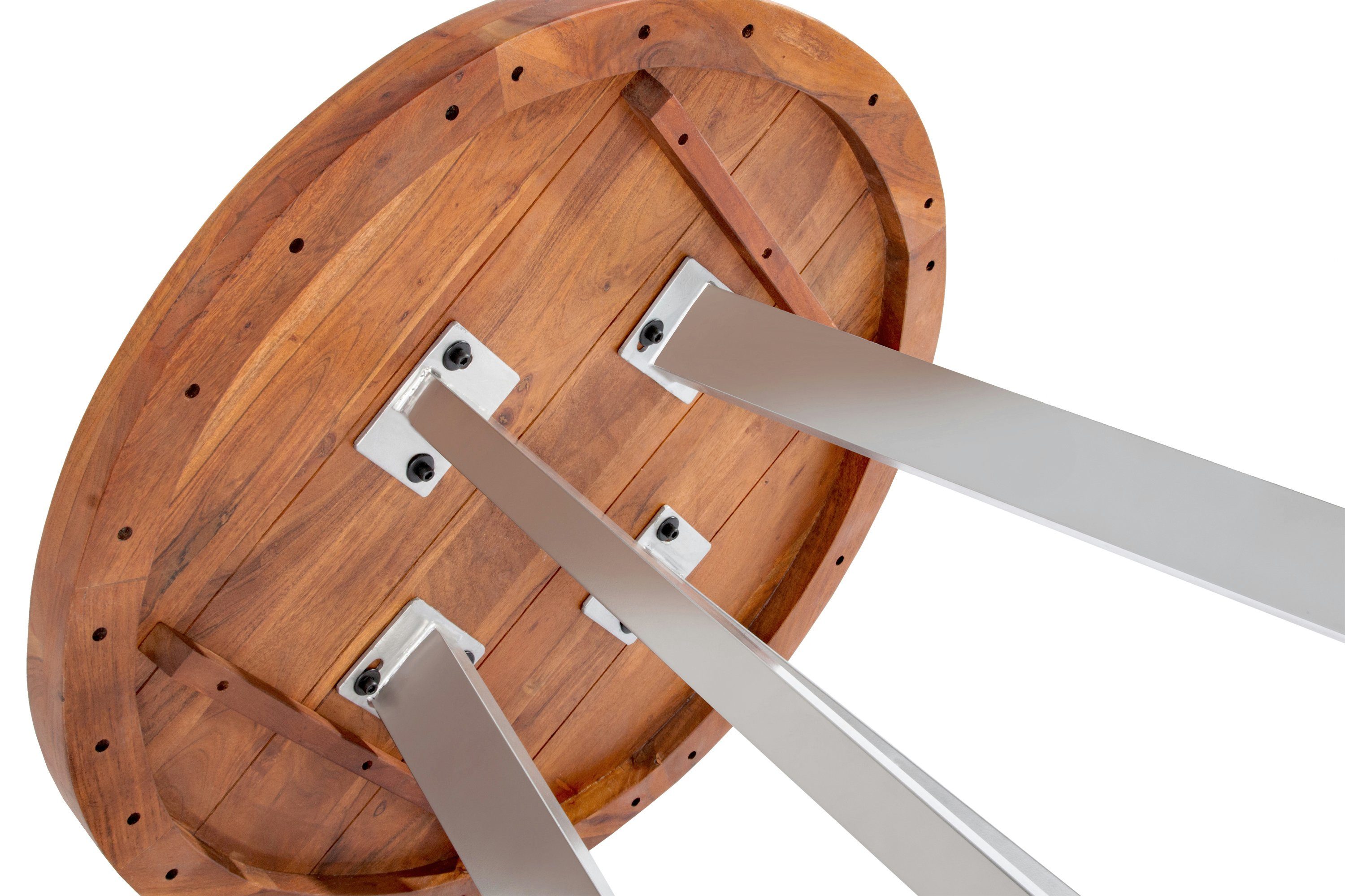 SAM® Esstisch Samira, Akazienholz, runde | 4-Fußgestell Tischplatte, Metall aus nussbaum silber