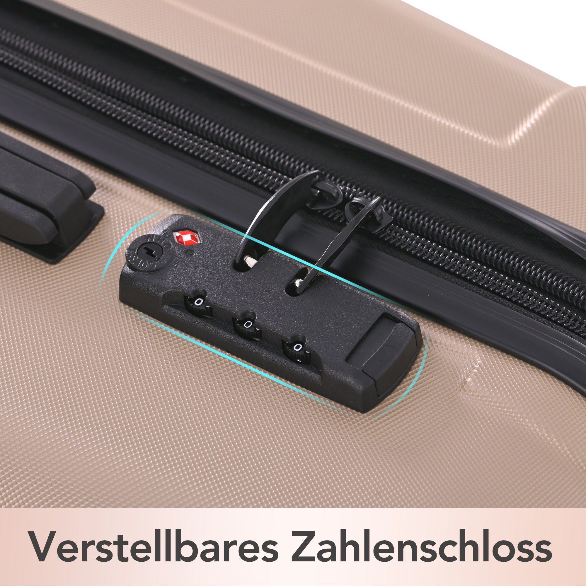 Flieks Hartschalen-Trolley, 4 Koffer Reisekoffer Handgepäck Hartschalen Volumenerweiterung Champagner Trolley Rollen