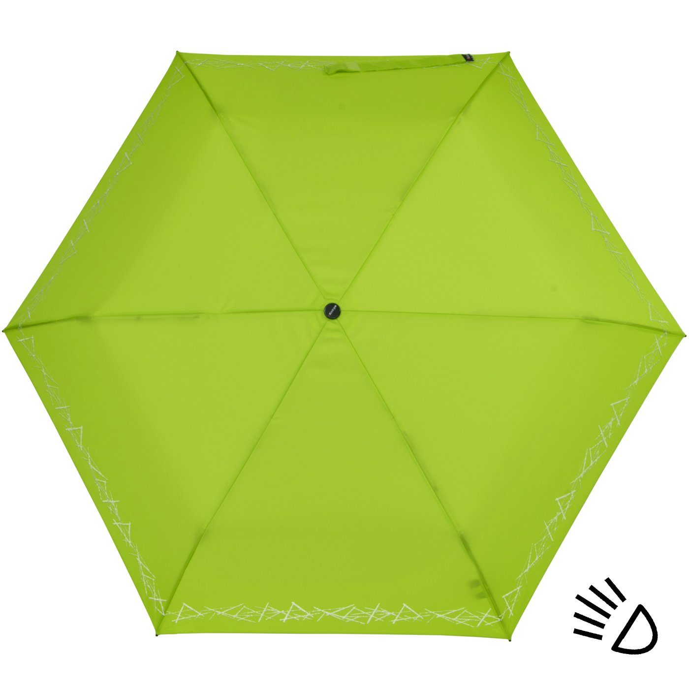 Knirps® Taschenregenschirm Kinderschirm 4Kids reflective limette Reflexborte, uni, Sicherheit Schulweg, dem auf mit leicht