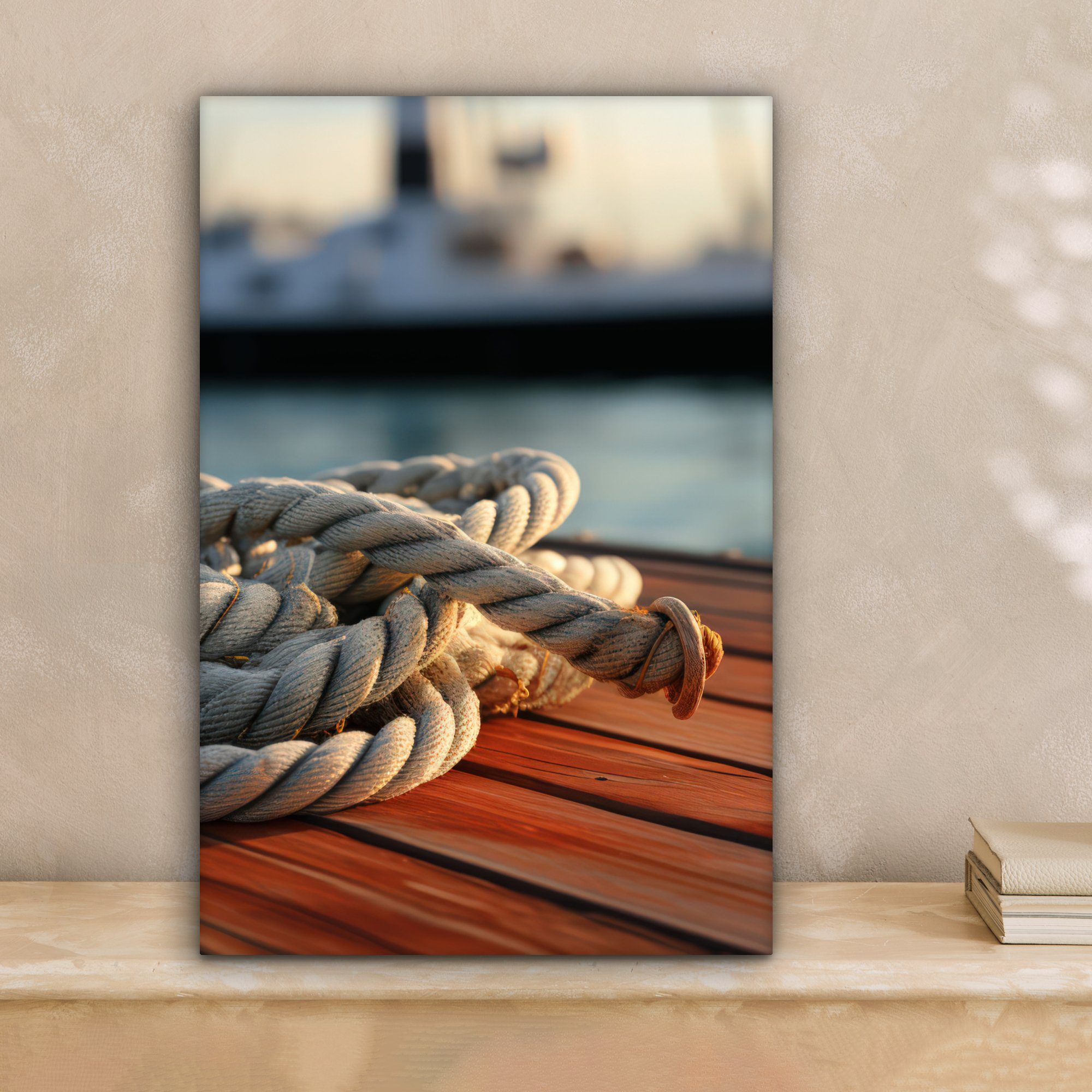 OneMillionCanvasses® Leinwandbild Seil - Boot - Maritim - Holz - Hafen, Fotodruck (1 St), Leinwand Canvas Wandbild, Wanddekoration 20x30 cm – Bild 2 von 5