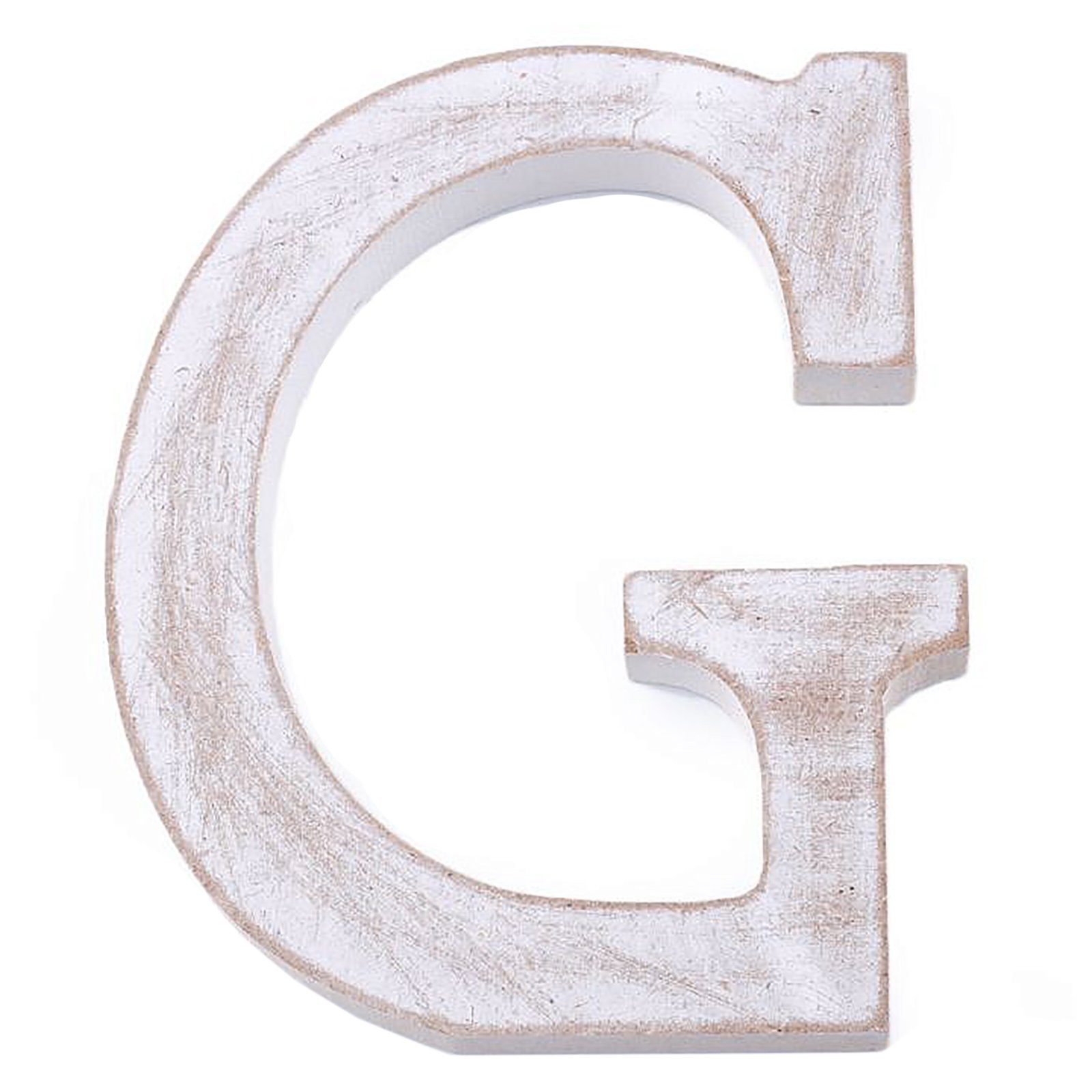 maDDma Deko-Buchstaben 3D Holzbuchstabe 11 cm, weiß-vintage, Einzelbuchstabe "G"