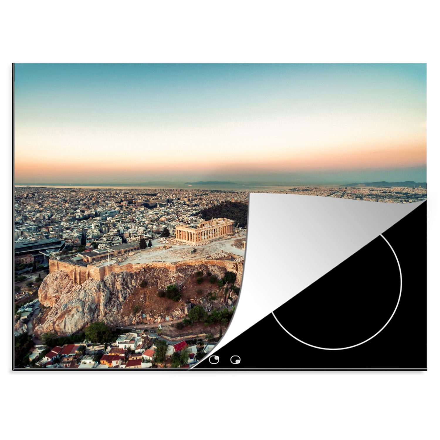 MuchoWow Herdblende-/Abdeckplatte Die Akropolis in Athen, Vinyl, (1 tlg), 70x52 cm, Mobile Arbeitsfläche nutzbar, Ceranfeldabdeckung