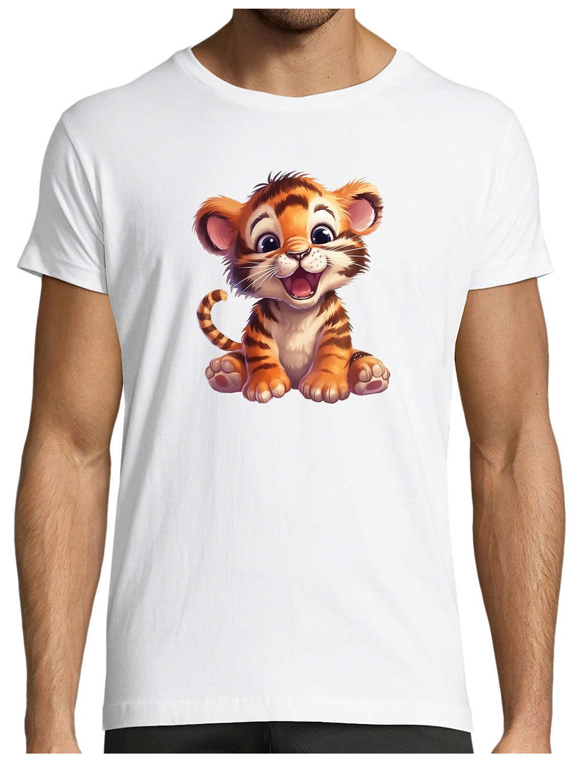 T-Shirt Herren Print Shirt - Cartoon Tiger Brustprint
