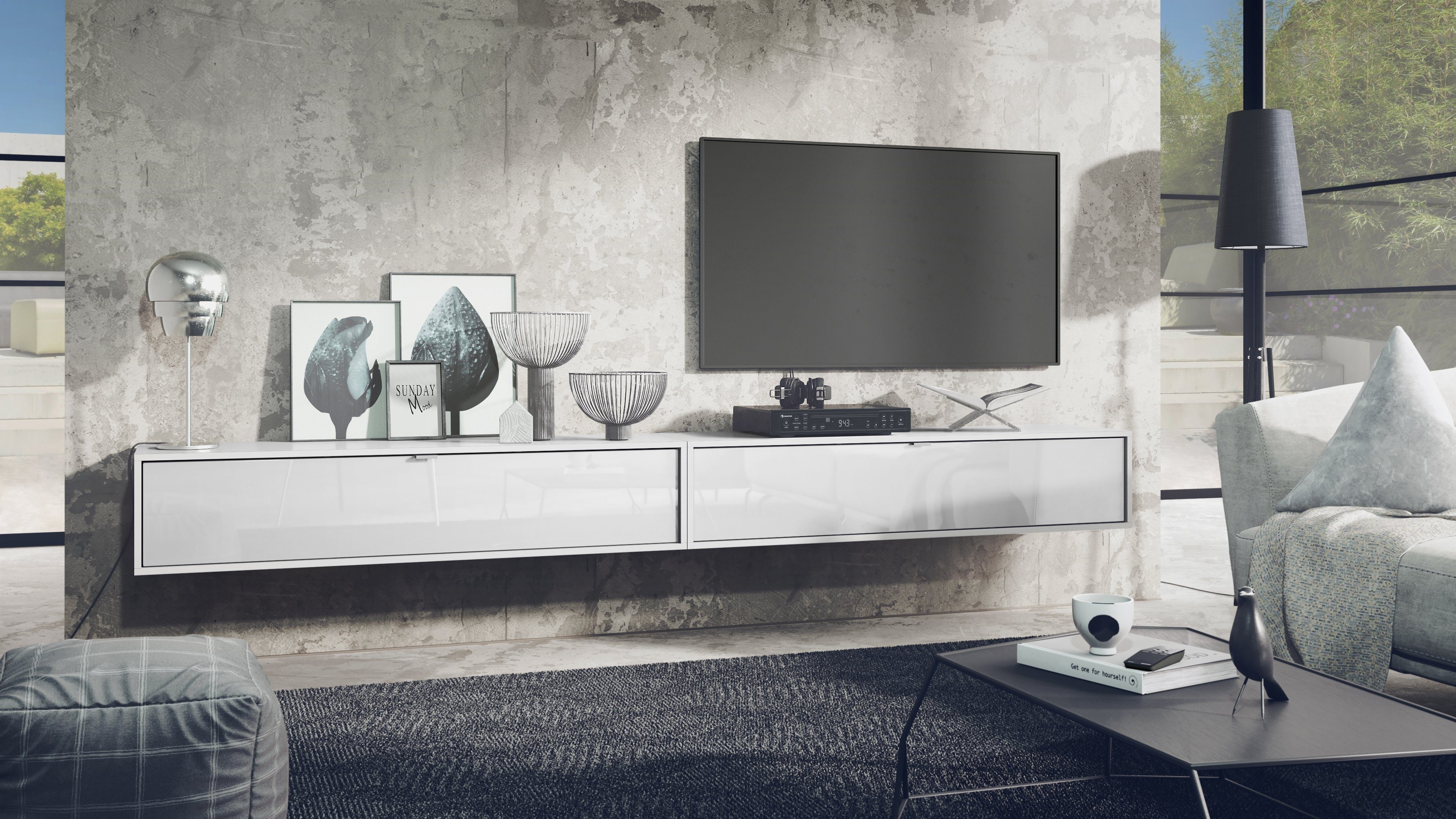 Vladon Lowboard Lana 1400 (2er-Set Tv-Kommode, mit Klappe dahinter 3 Fächer günstig online kaufen