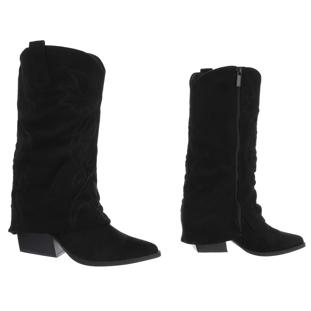Ital-Design Damen Westernstiefel kniehoch mit Blockabsatz Westernstiefel (92299873) Blockabsatz Stiefel in Schwarz – Bild 4 von 5