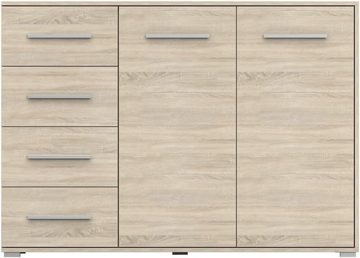 MOEBLO Kommode KOM001 (Kommode Sideboard Schubladenkommode, Highboard Schrank Beistelltisch mit 2 Türen und 4 Schubladen), (BxHxT): 135x95x45 cm