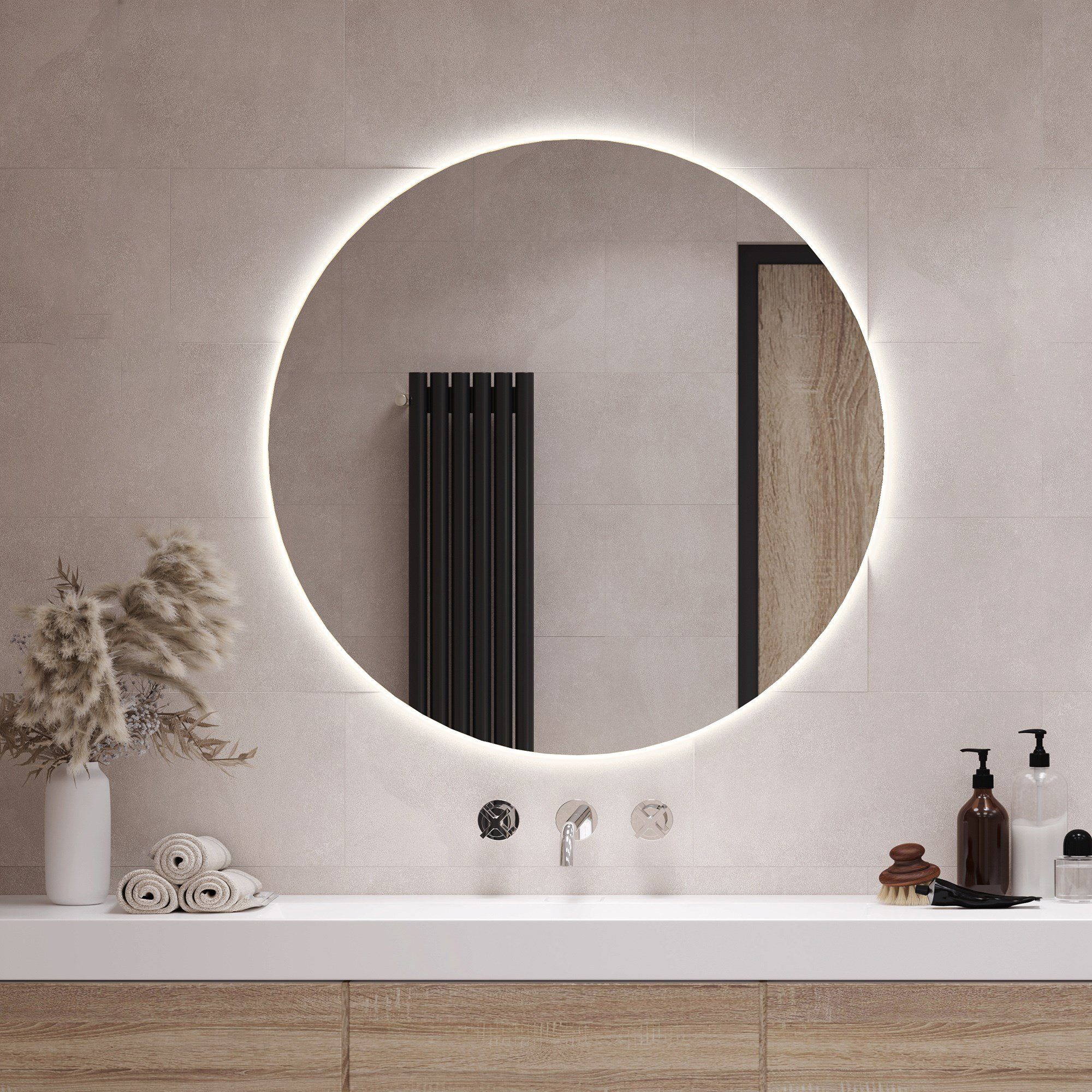 Tulup Dekospiegel Dekorativer Runder Spiegel mit LED-Hintergrundbeleuchtung Badspiegel, (Neutralweiß 4000K) – Bild 3 von 5