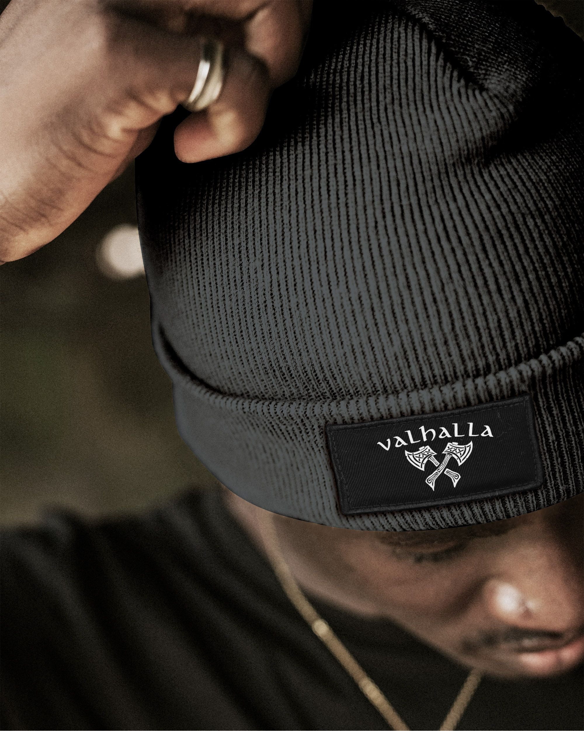 Neverless Strickmütze Herren Beanie Wintermütze Patch Valhalla Viking Axt N günstig online kaufen