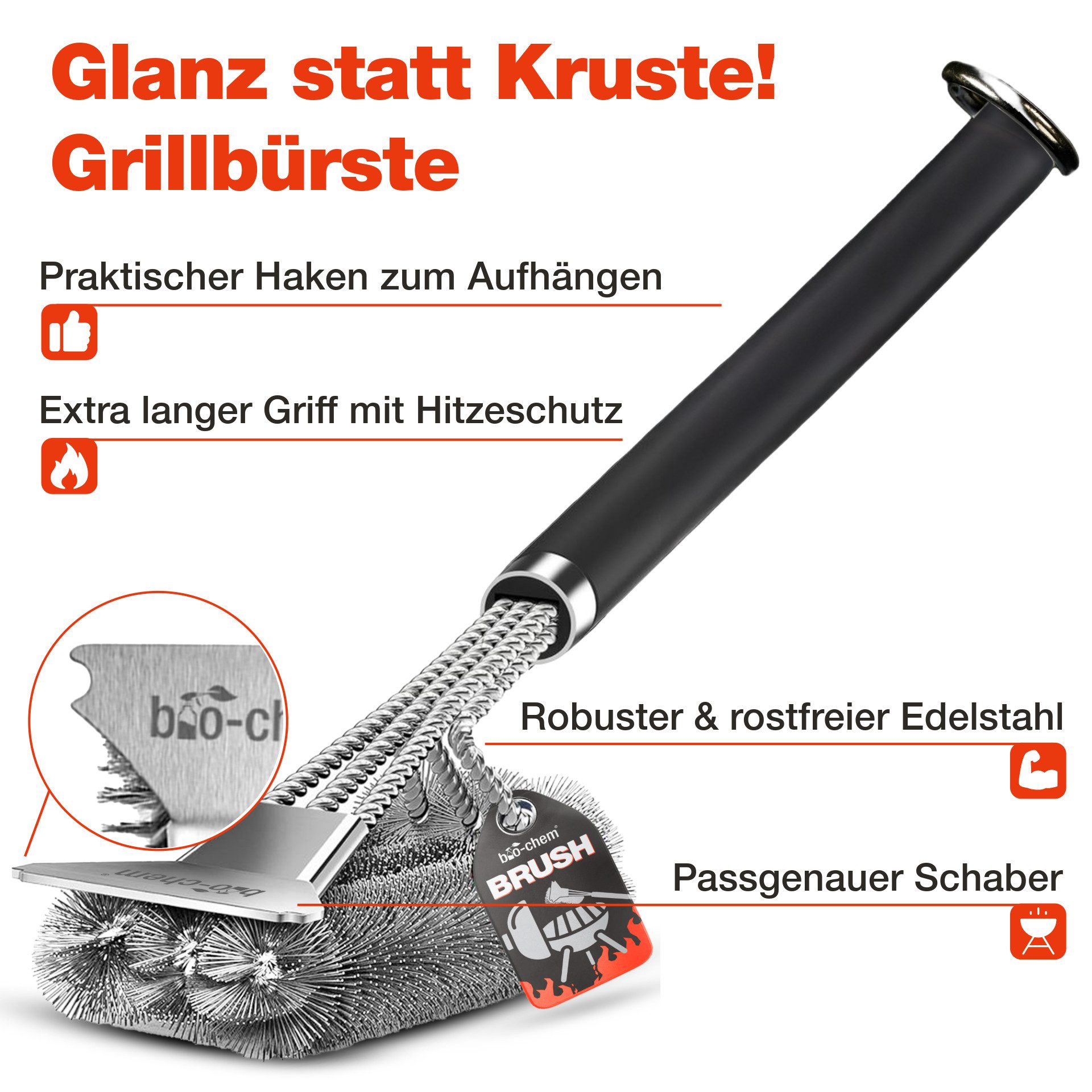 bio-chem Grillreiniger Rauchharzentferner extra stark gegen Eingebranntes 500ML Grillreiniger (Sparpaket, [- Rauchharz-Entferner 0.5 l Handsprayflasche + Grillbürste Extreme Fettlösekraft für hartnäckigste Ablagerungen)