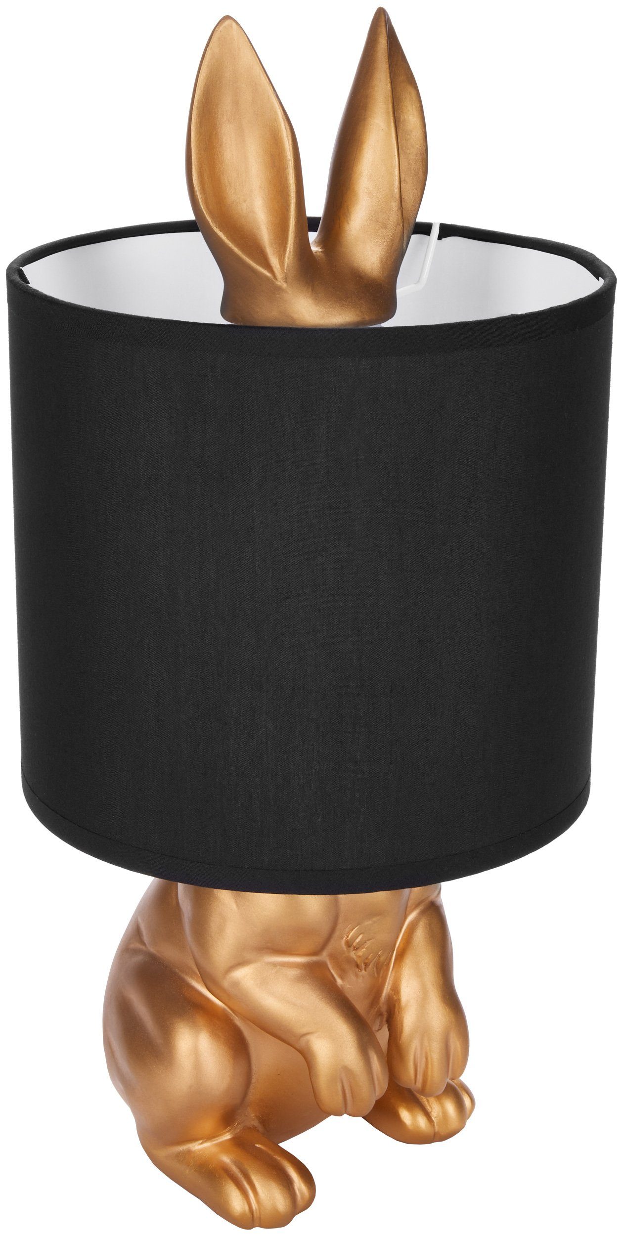 Leuchtmittel, Tischlampe Motiv Schirm: oder mit Gold Nachttischlampe mit BRUBAKER Gold, - Silber 42 cm Lampe Schwarz Höhe Tischleuchte Keramikfuß, Lampenschirm, Hase ohne