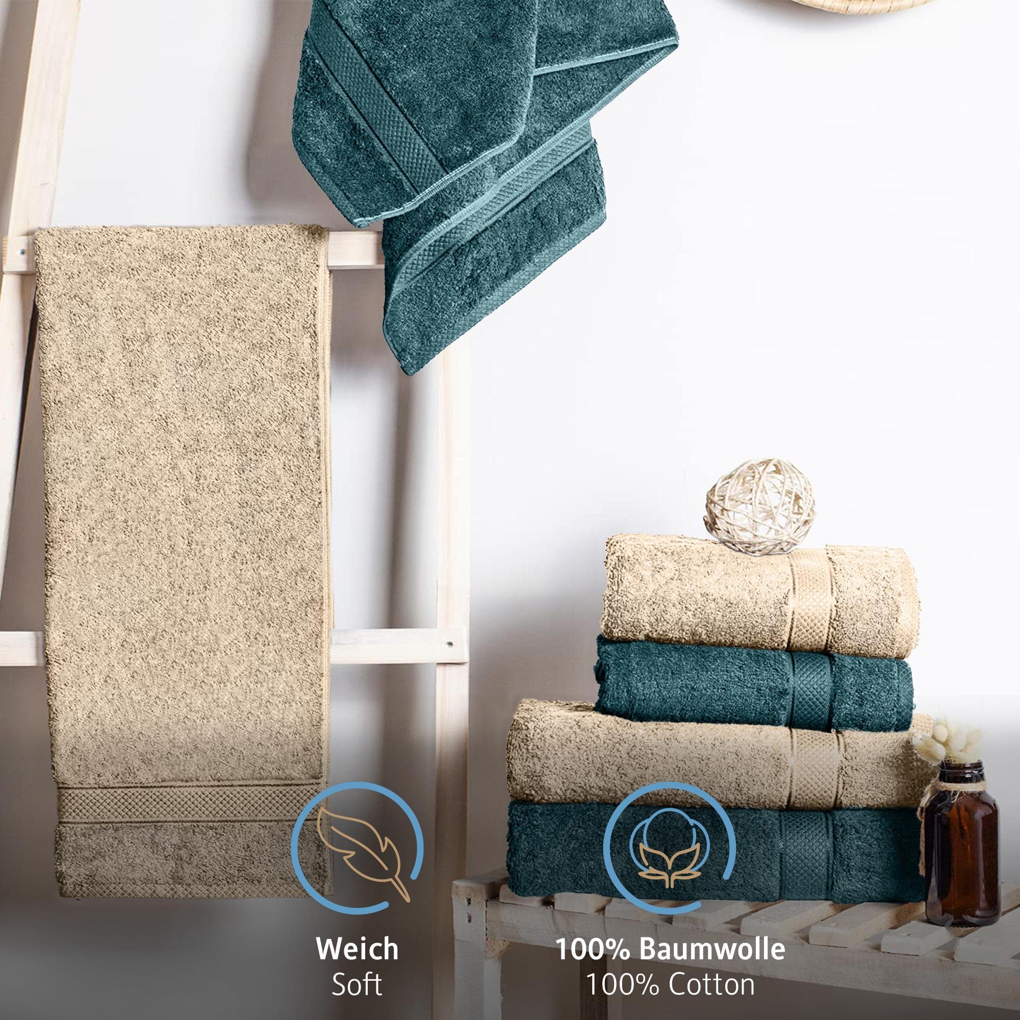 Komfortec Handtuch Set aus 100% Baumwolle, 4 Handtücher 50x100 cm und 4 Bad günstig online kaufen