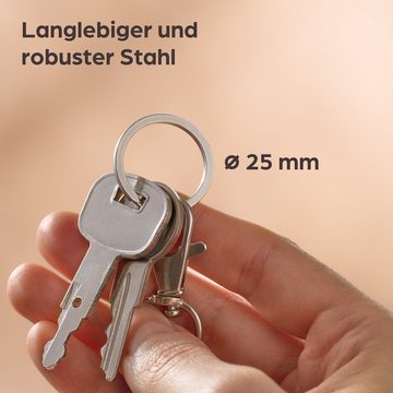 Praknu Schlüsselanhänger Set 100 Schlüsselringe Flach 25mm (Set, 100-tlg), Stahl Gehärtet - Vernickelt - für Schlüsselanhänger
