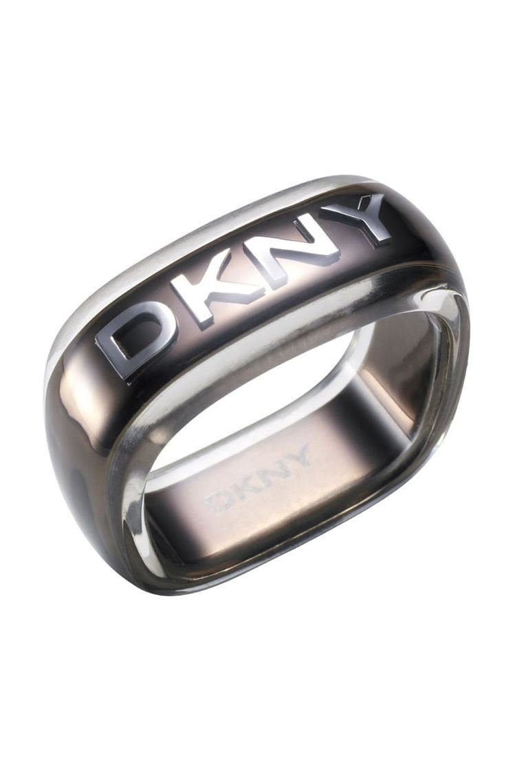 DKNY Fingerring Damen, aus Edelstahl, mit Kunststoff ummantelt, Schwarz, Gr. 56 (17,8mm) | Fingerringe