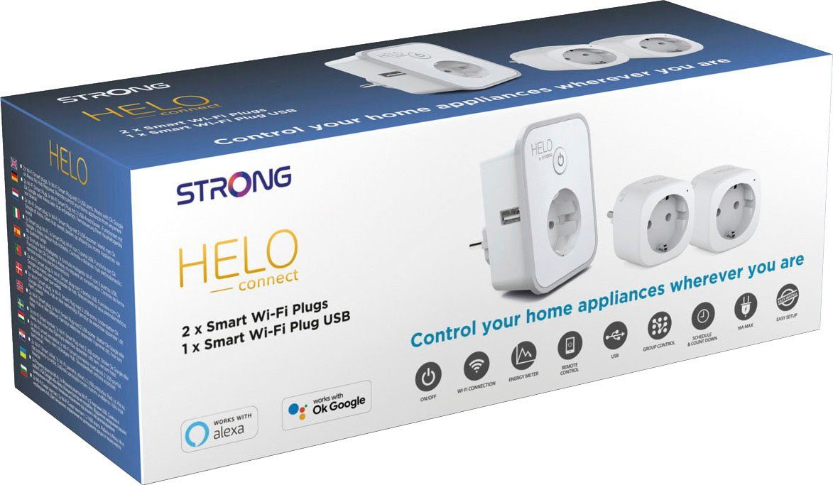 Strong Steckdose HELO Wi-Fi Smart triple Plug Strommessfunktion mit Netzstecker