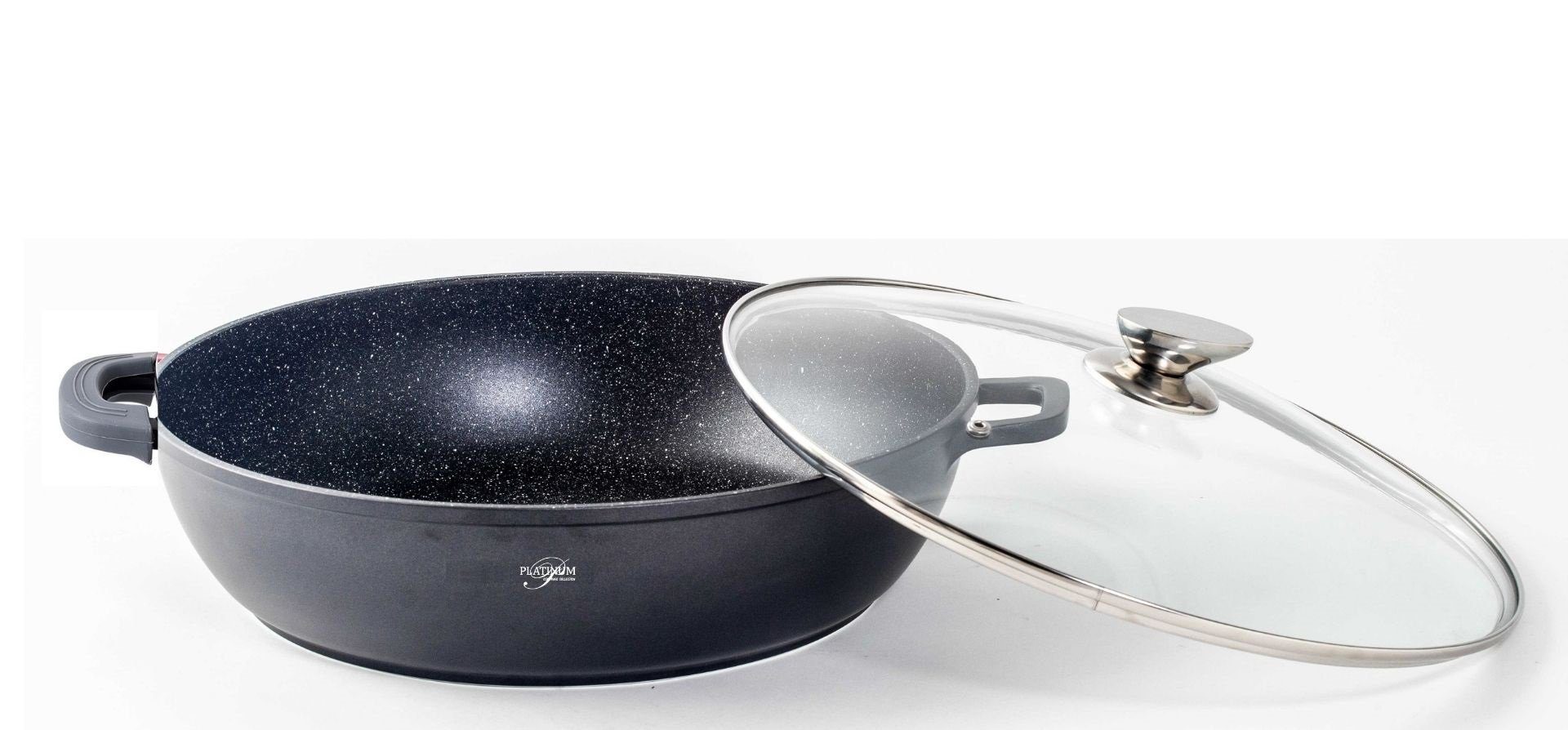 Platinum Schmorpfanne Pfanne Bratpfanne Schmorpfanne Glasdeckel Aluguss Ø28cm PLATINUM, Aluminiumguss (Set bestehend aus Schmorpfanne und Deckel)
