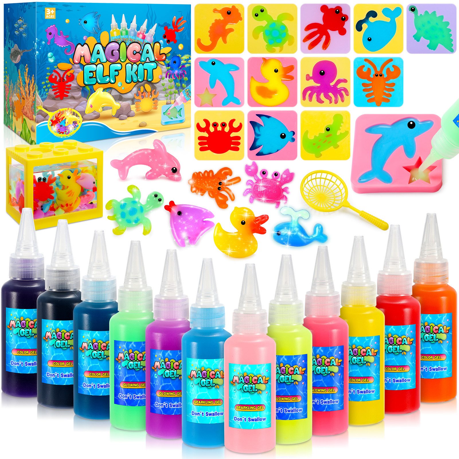 Wootoy Kreativset Wasserfeen DIY-Set Sensorik- und Experimentierspiel Bastelset, (mit 12 Gel-Farben 12 Formen und Zubehör, 35-tlg., Mini-Wassertank zum Präsentieren und Aufbewahren), ideal für Kinder die Basteln Experimentieren kreative Projekte lieben