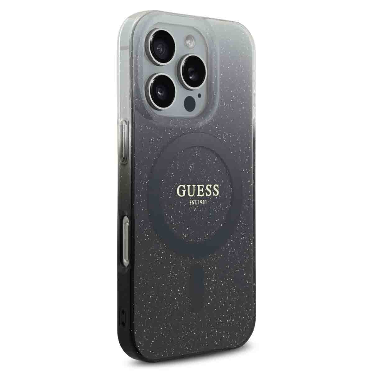 Guess Backcover Guess MagSafe IML Glitter Gradient Case Apple iPhone 16 Pro Max - Schw
