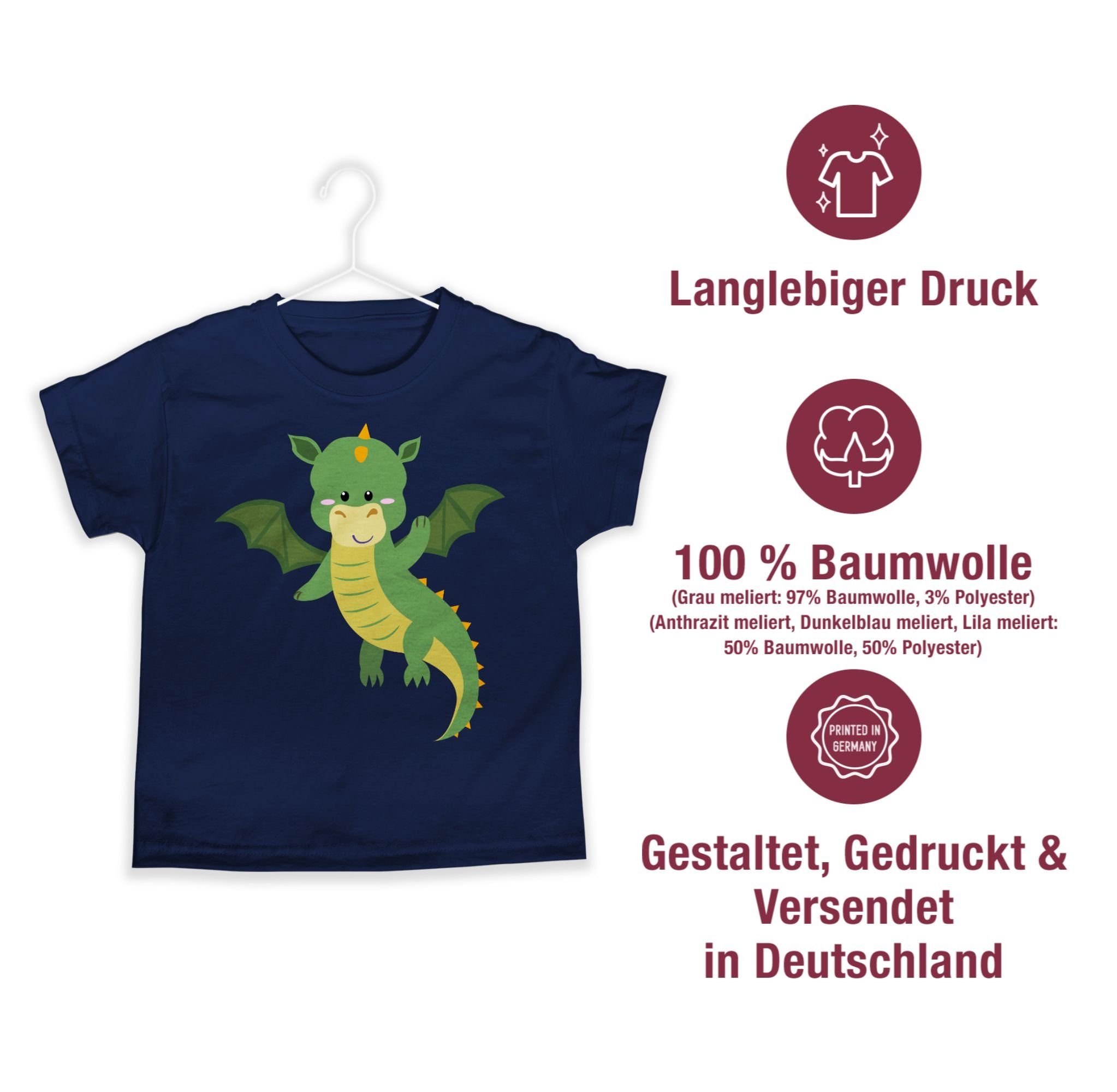 Shirtracer T-Shirt Drache Tiermotiv Animal Dunkelblau 3 Print