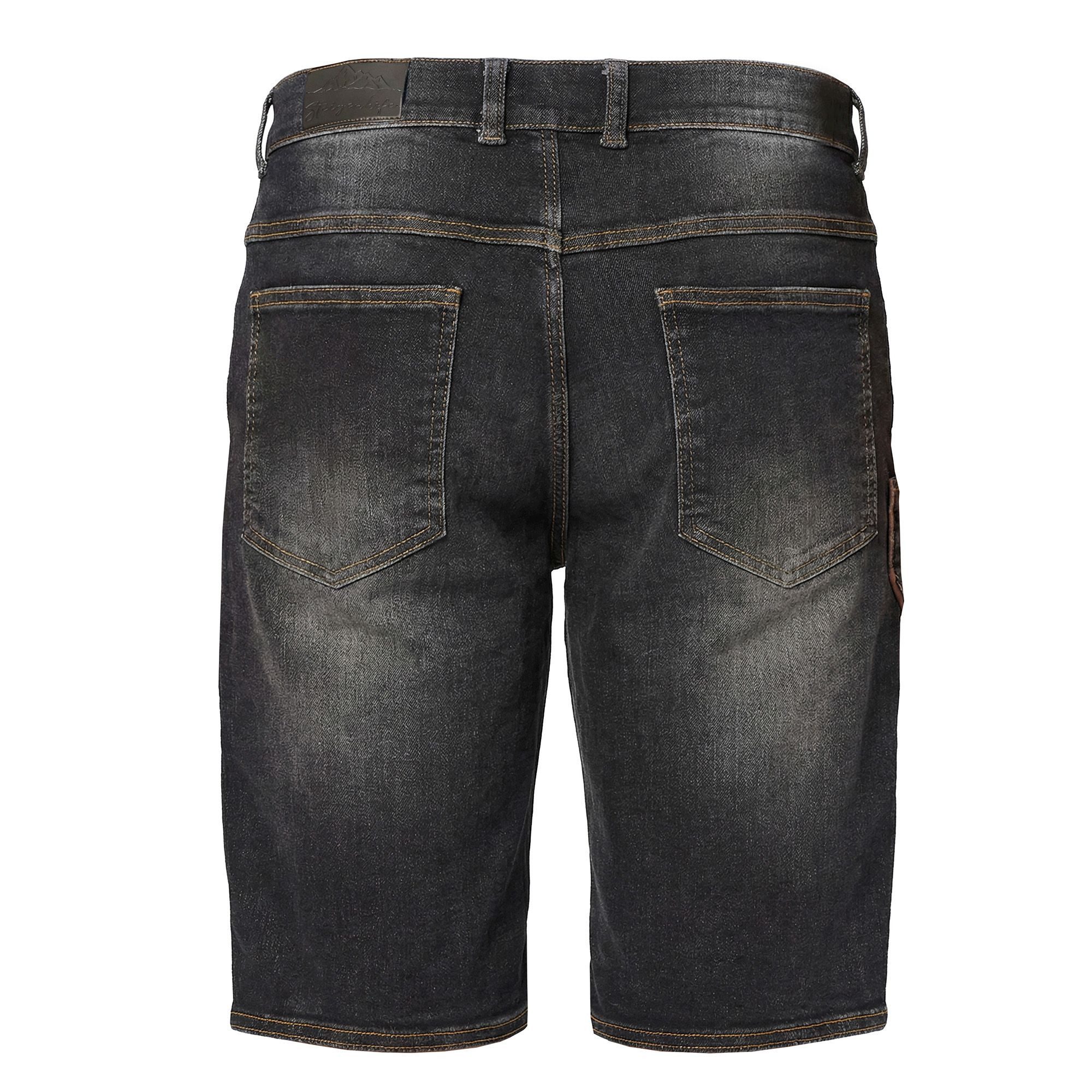Steigenhöfer Manufaktur Trachtenjeans Herren im Lederhosen Look - Leonard - Stonewashed Stretch Denim Trachtenlatz mit Knopfleiste - Kurze Jeans - Oktoberfest Outfit