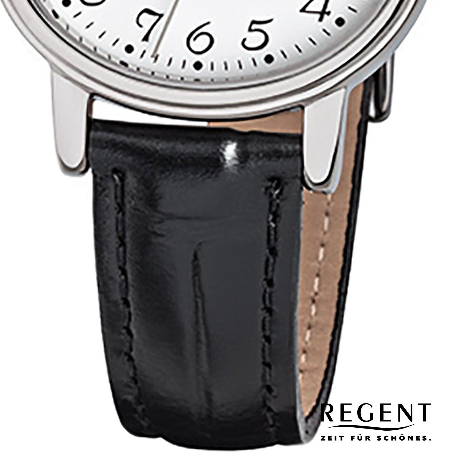 schwarz (ca. Lederarmband Armbanduhr oval, klein Regent Analog, Quarzuhr Regent Damen Damen-Armbanduhr 30x25mm),