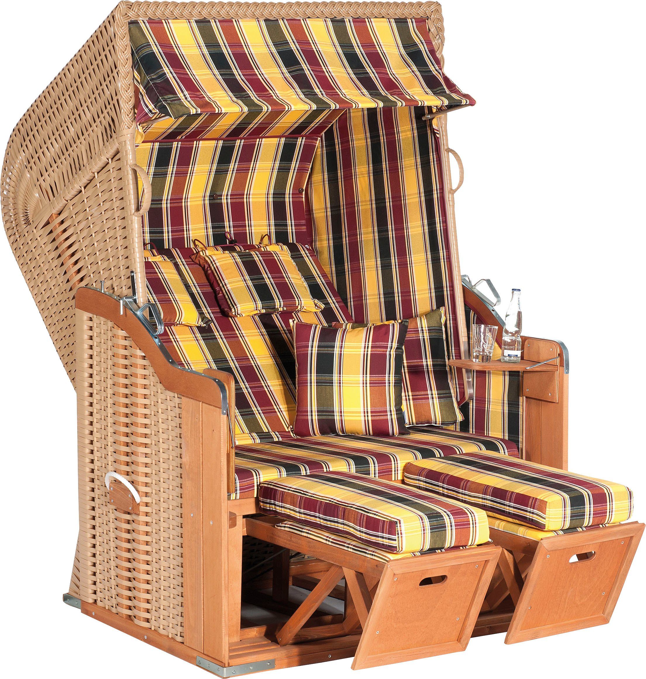 SunnySmart Strandkorb Rustikal 250 Plus, BxTxH: 125x90x160 cm, Halblieger, Ostsee-Modell, 2-Sitzer, komplett montiert, Oberkorb in einem Stück geflochten