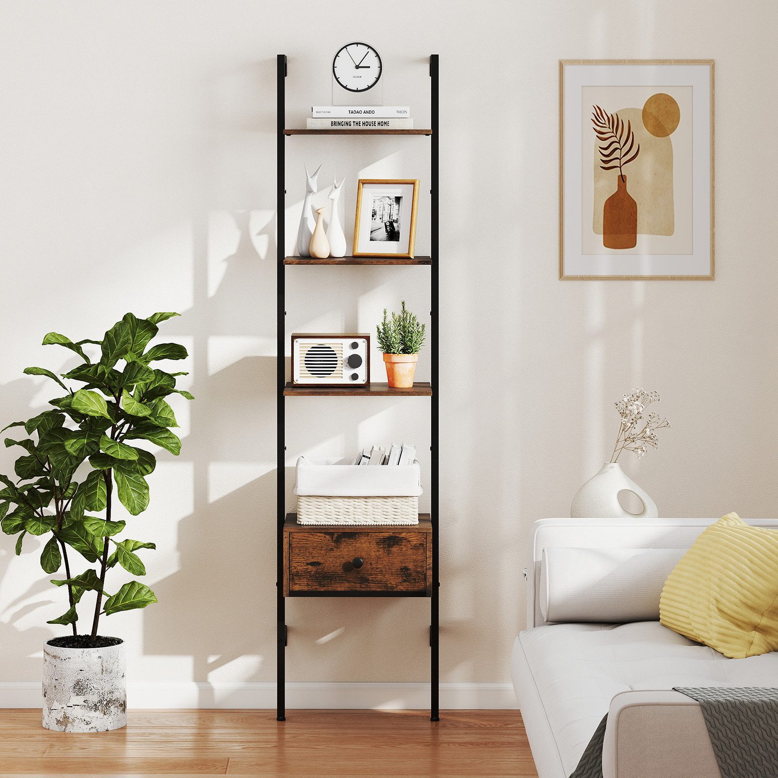 COSTWAY Bücherregal, 5-stufiges Leiterregal mit Schublade, günstig online kaufen