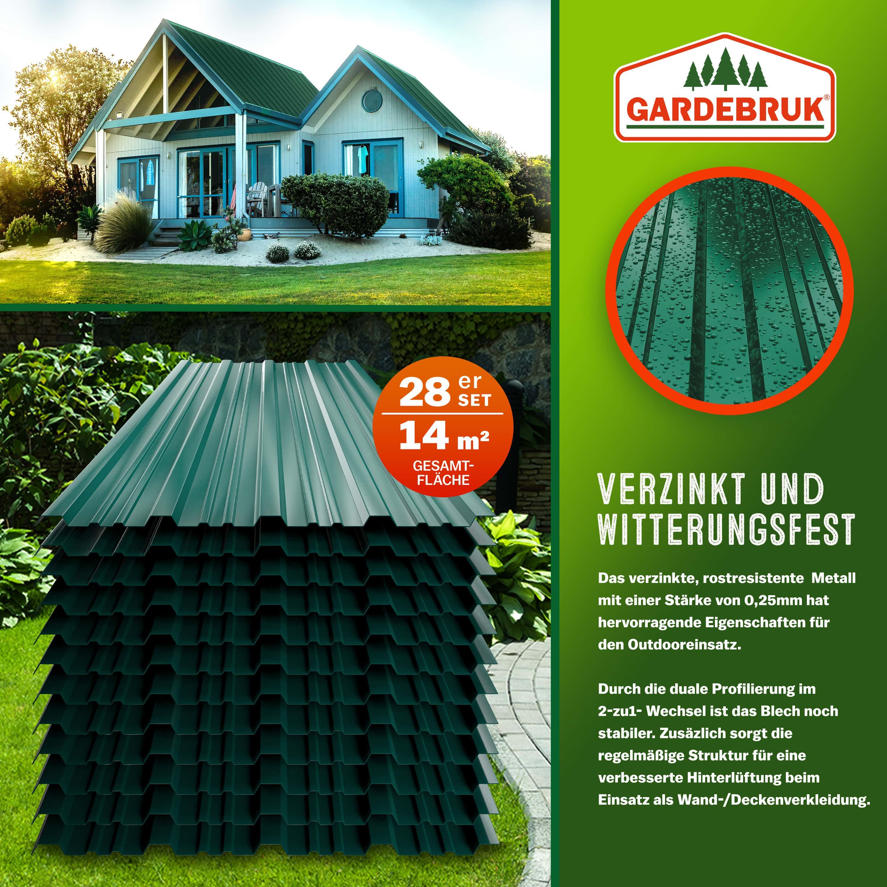 Gardebruk Gerätehaus, BxT: 46x110 cm, 28x Trapezblech 110x46cm = 14m² Verzinkt Rostresistent Wetterfest