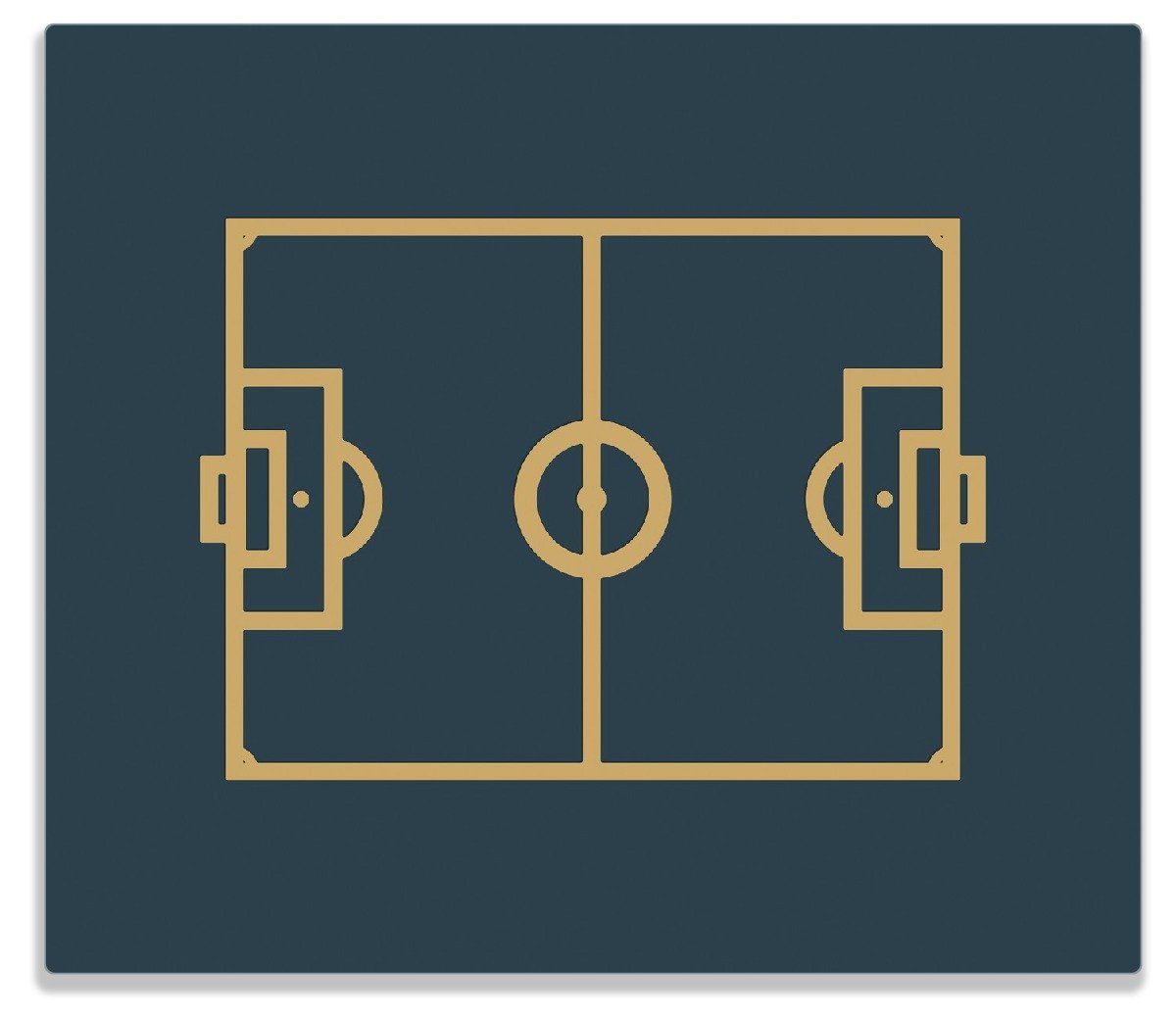 Wallario Herd-Abdeckplatte Fußball - Fußballfeld gezeichnet in türkis und gelb, ESG-Sicherheitsglas, (Glasplatte, 1 tlg., inkl. 5mm Noppen), verschiedene Größen