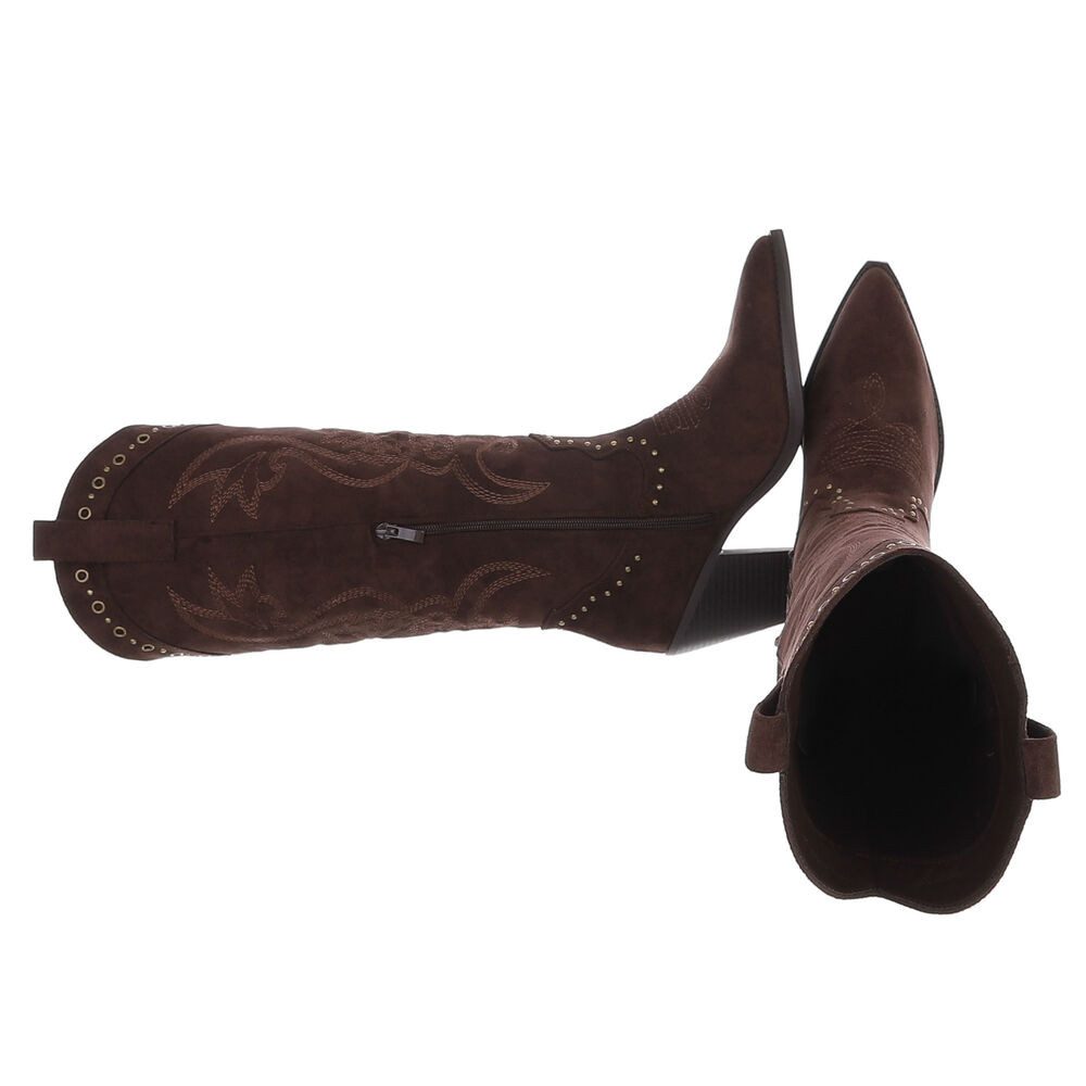 Ital-Design Damen Westernstiefel kniehoch mit Blockabsatz Westernstiefel (92078776) Blockabsatz Stiefel in Braun
