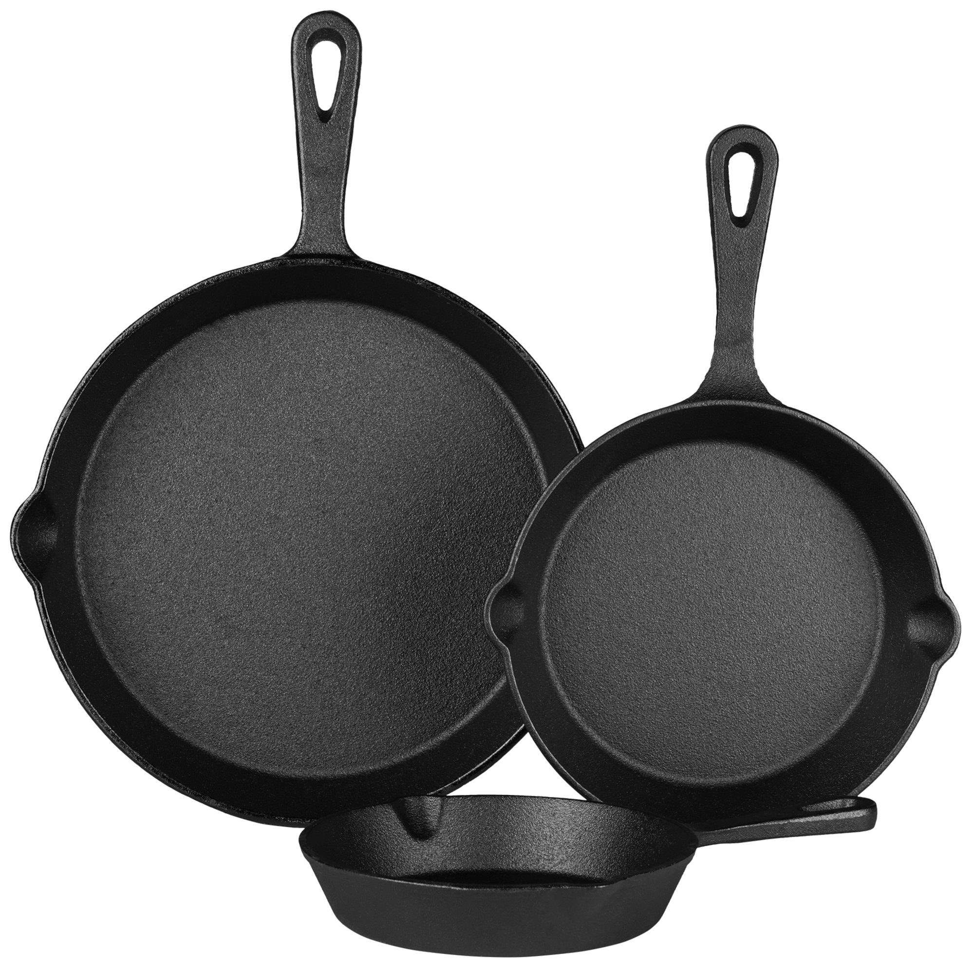 CLP Pfannen-Set Gusseisen Pfannenset 3-teilig, Gusseisen, hitzebeständiges Material vorbehandelt vielseitig nutzbarNutzung