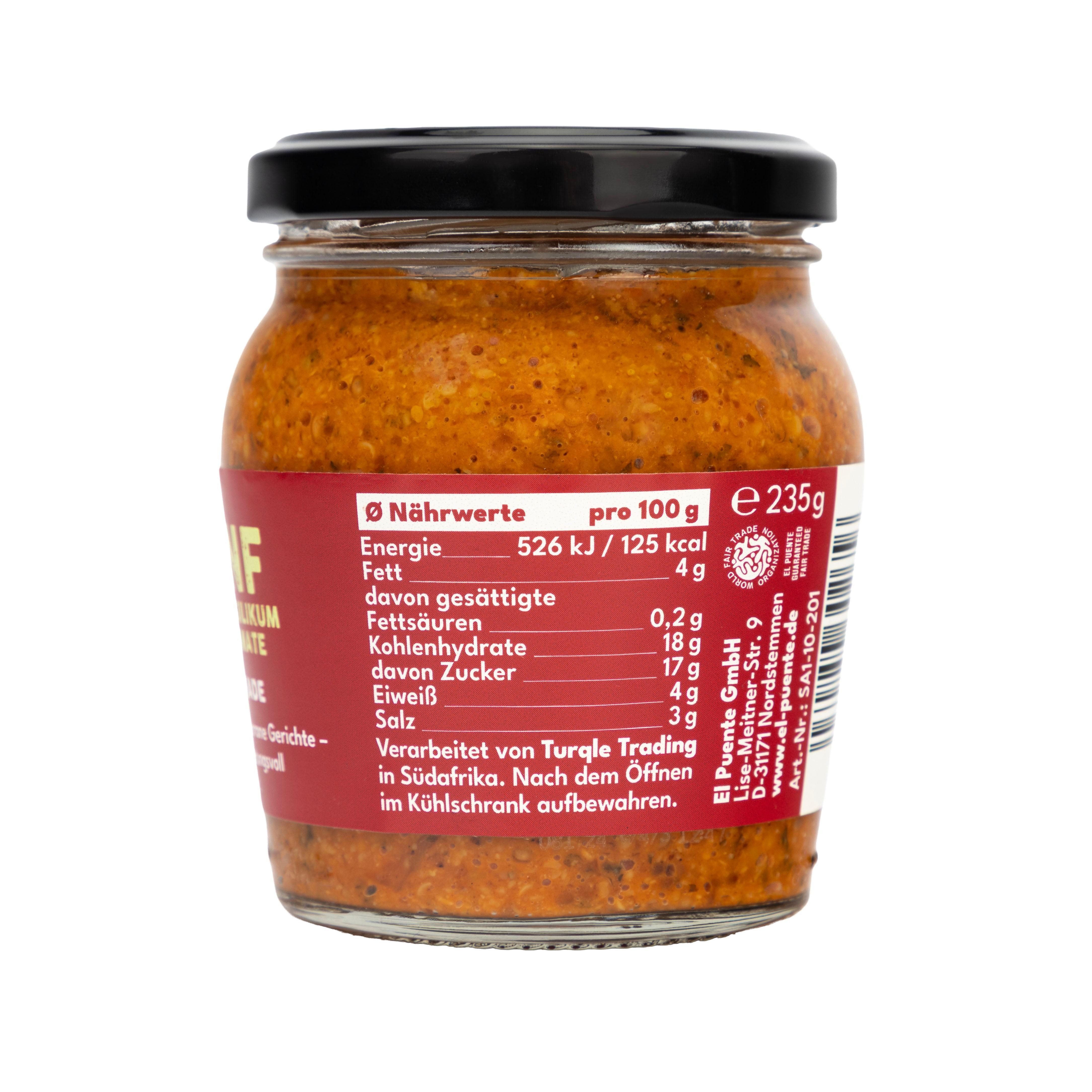 El Puente Gewürzpaste Senf mit Basilikum & Tomate mittelscharf, Fair Trade, Vegan, Handmade