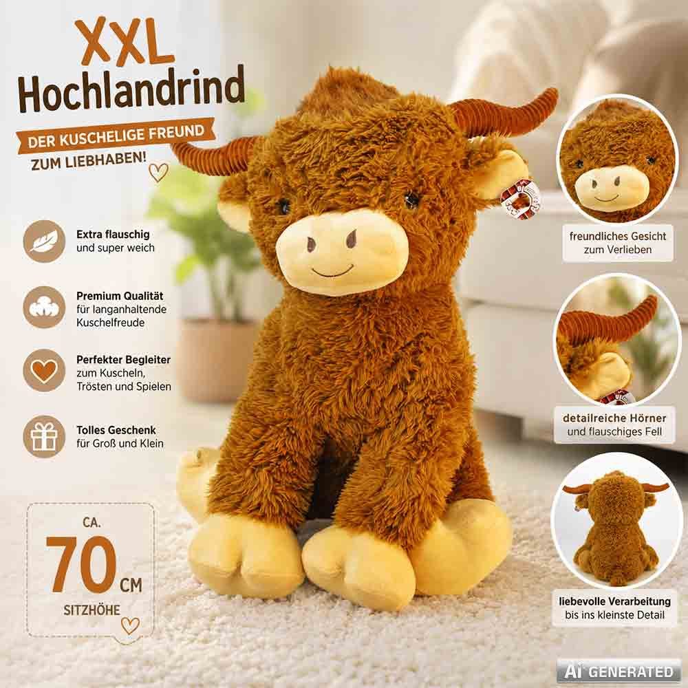 PMS Kuscheltier Hochland Rind Kuscheltier XXL - ca. 70 cm (1-St)