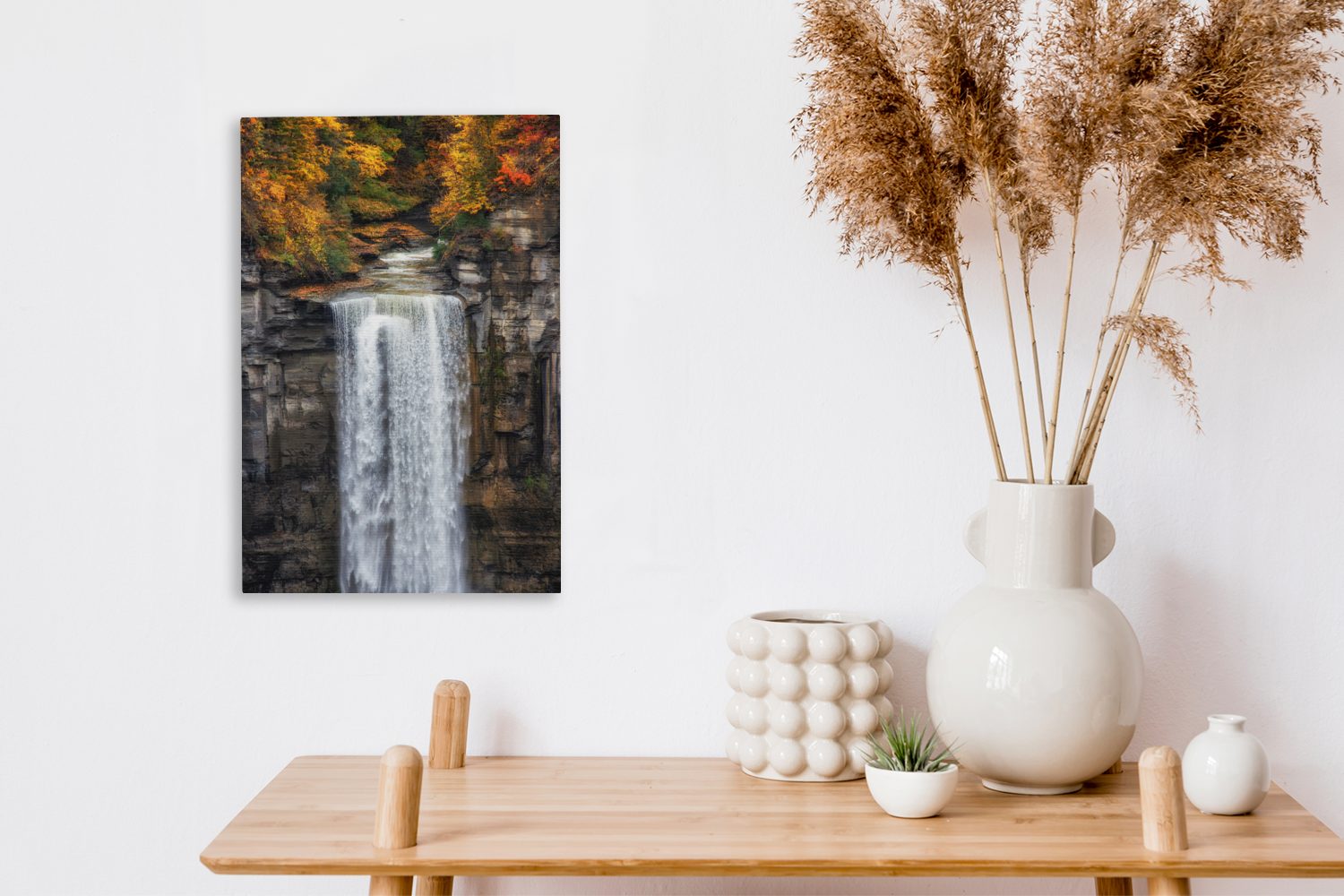 fertig Wasserfall Leinwandbild bespannt Zackenaufhänger, Gemälde, 20x30 Herbst, OneMillionCanvasses® York cm inkl. (1 Leinwandbild - New St), -
