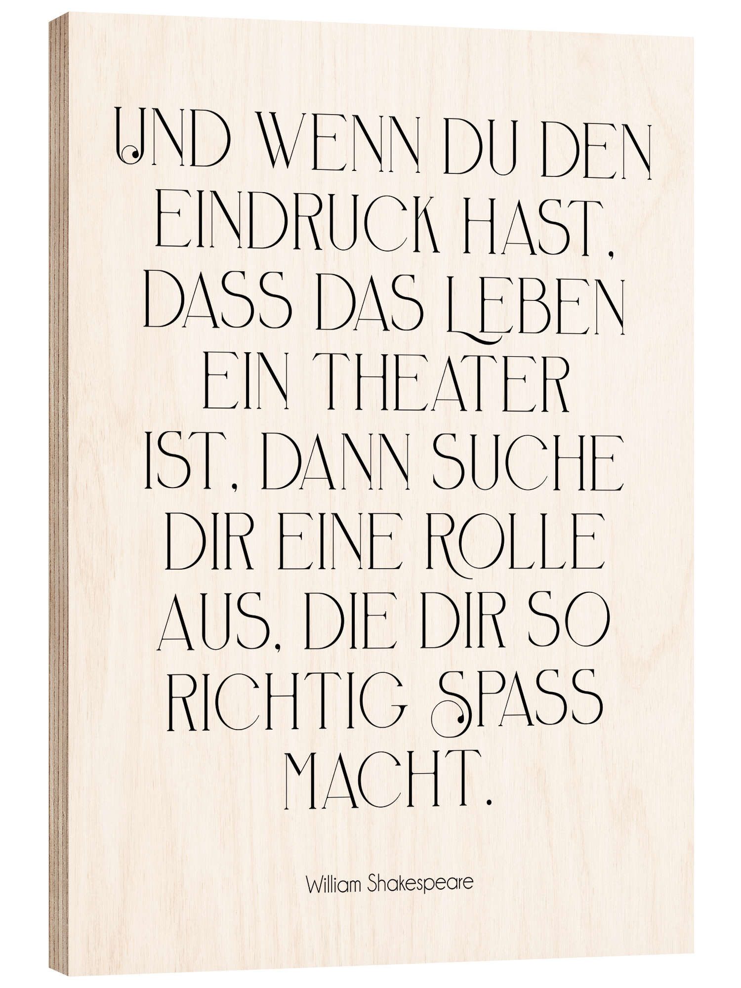 Posterlounge Holzbild Typobox, Shakespeare Zitat Theater, Büro