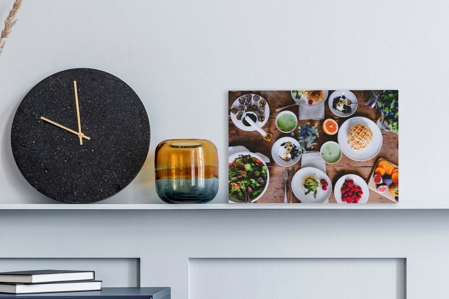 OneMillionCanvasses® Leinwandbild gedeckter Frühstückstisch, (1 reichlich 30x20 cm Wanddeko, Ein Aufhängefertig, Wandbild St), Leinwandbilder