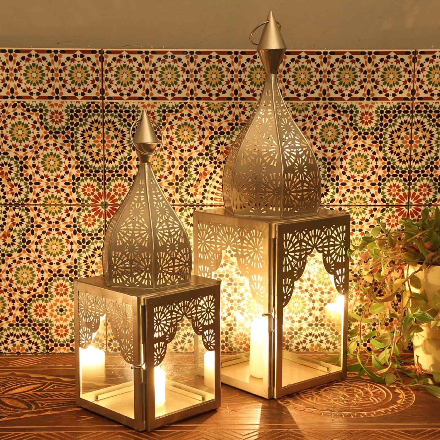 Casa Moro Kerzenlaterne Orientalische Laterne Windlicht Modena Silber 2er Set IRL665 (Set, 2-teilig), Kunsthandwerk, Weihnachtsdeko