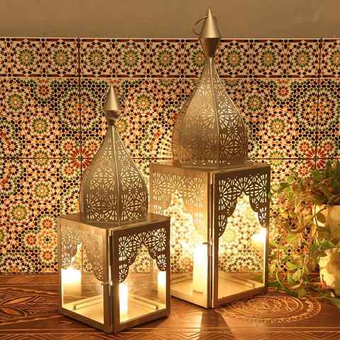 Casa Moro Kerzenlaterne Orientalische Laterne Windlicht Modena Silber 2er Set IRL665 (einzigartige Windlichter wie aus 1001 Nacht, 2-teilig), Ramadan Kerzenhalter Eid Mubarak Wohn Deko