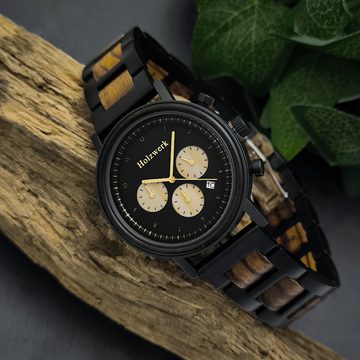 Holzwerk Chronograph WORMS Herren Edelstahl & Holz Armband Uhr, schwarz, braun