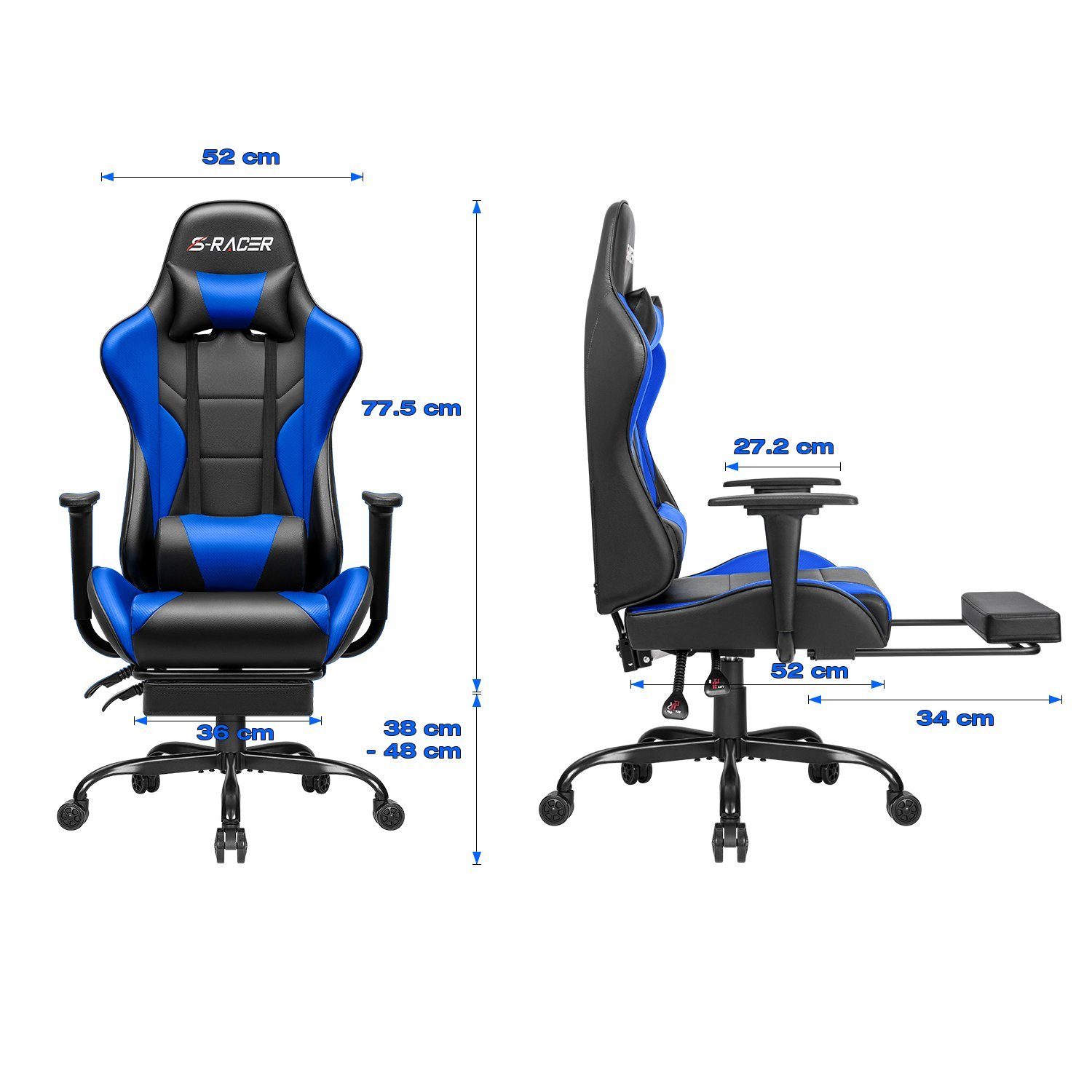 Zocker Stuhl Gaming-Stuhl HOMALL Fußstütze Stuhl Ergonomischer Blau mit Gamer